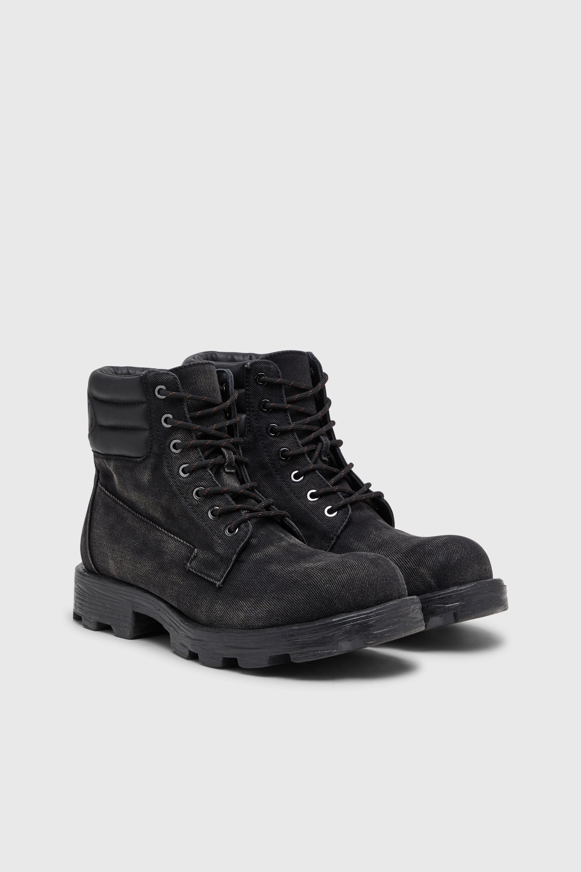 Diesel - D-HAMMER LACE UP, Man's D-Hammer-Combat boots in denim and leather in Black - 2