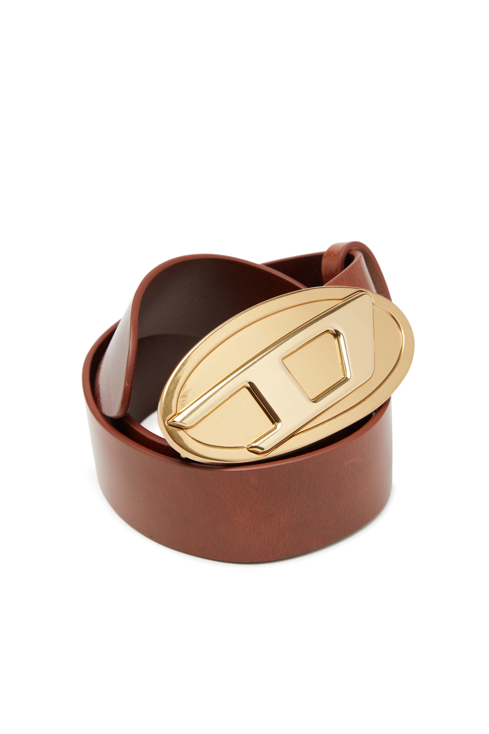 Diesel - B-1DR 2.0, Woman's 4 cm leather belt with Oval D plaque in Brown/Oro - 3