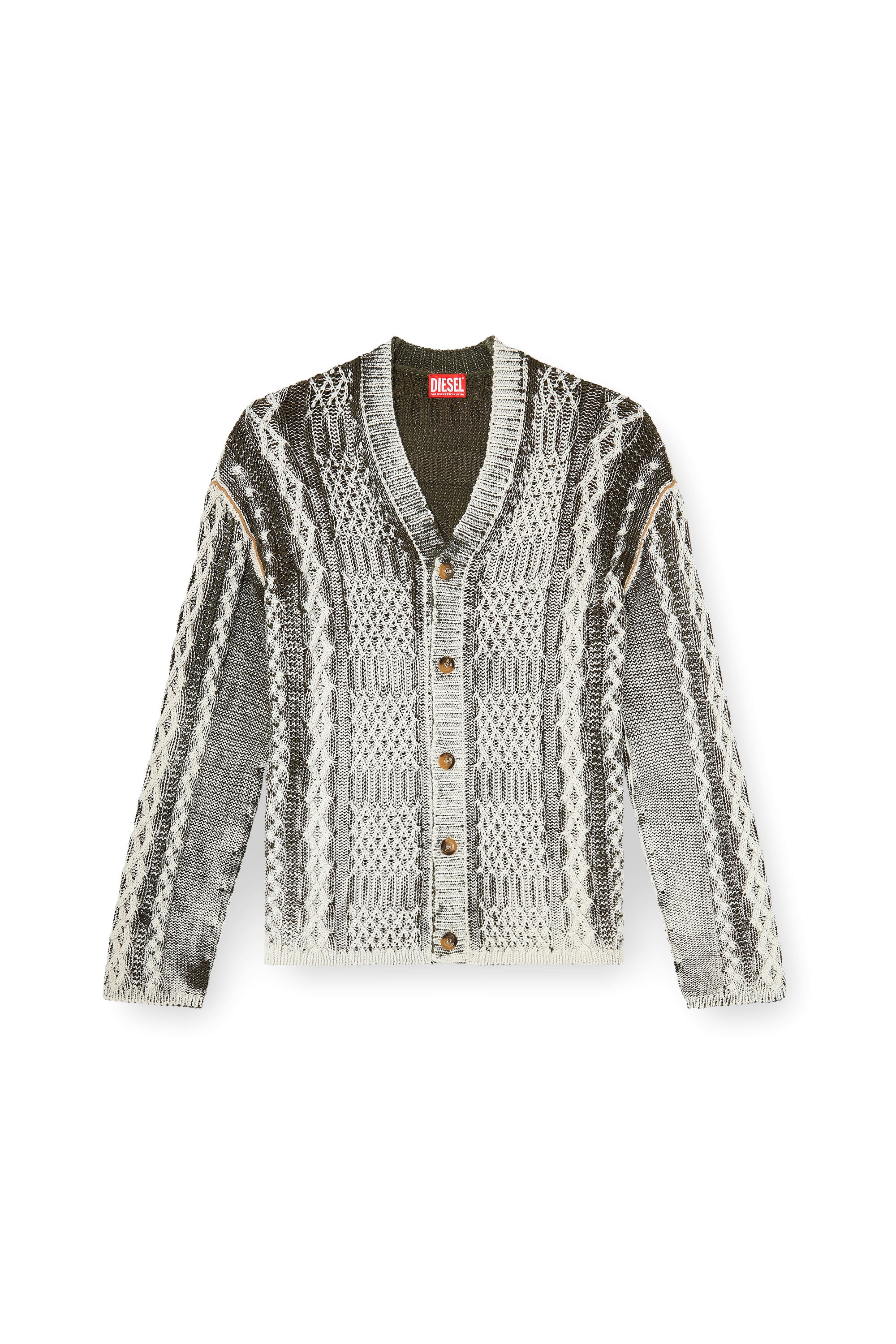 Diesel - K-MIOTO, Man's Treated cable-knit cardigan in White/Grey - 3