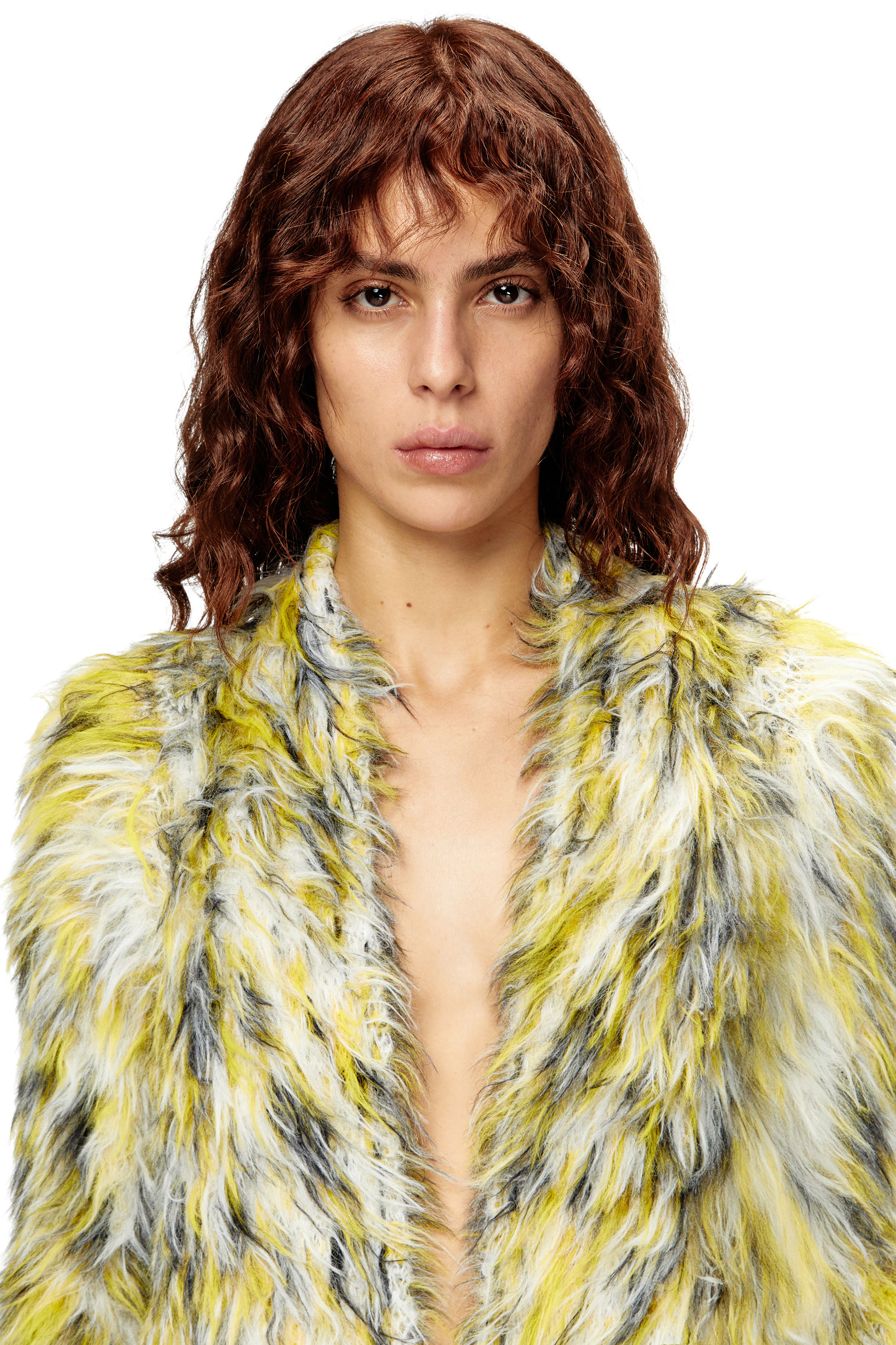 Diesel - M-ANNAINE, Woman's Open-front cardigan in fluffy knit in Black/Yellow - 5