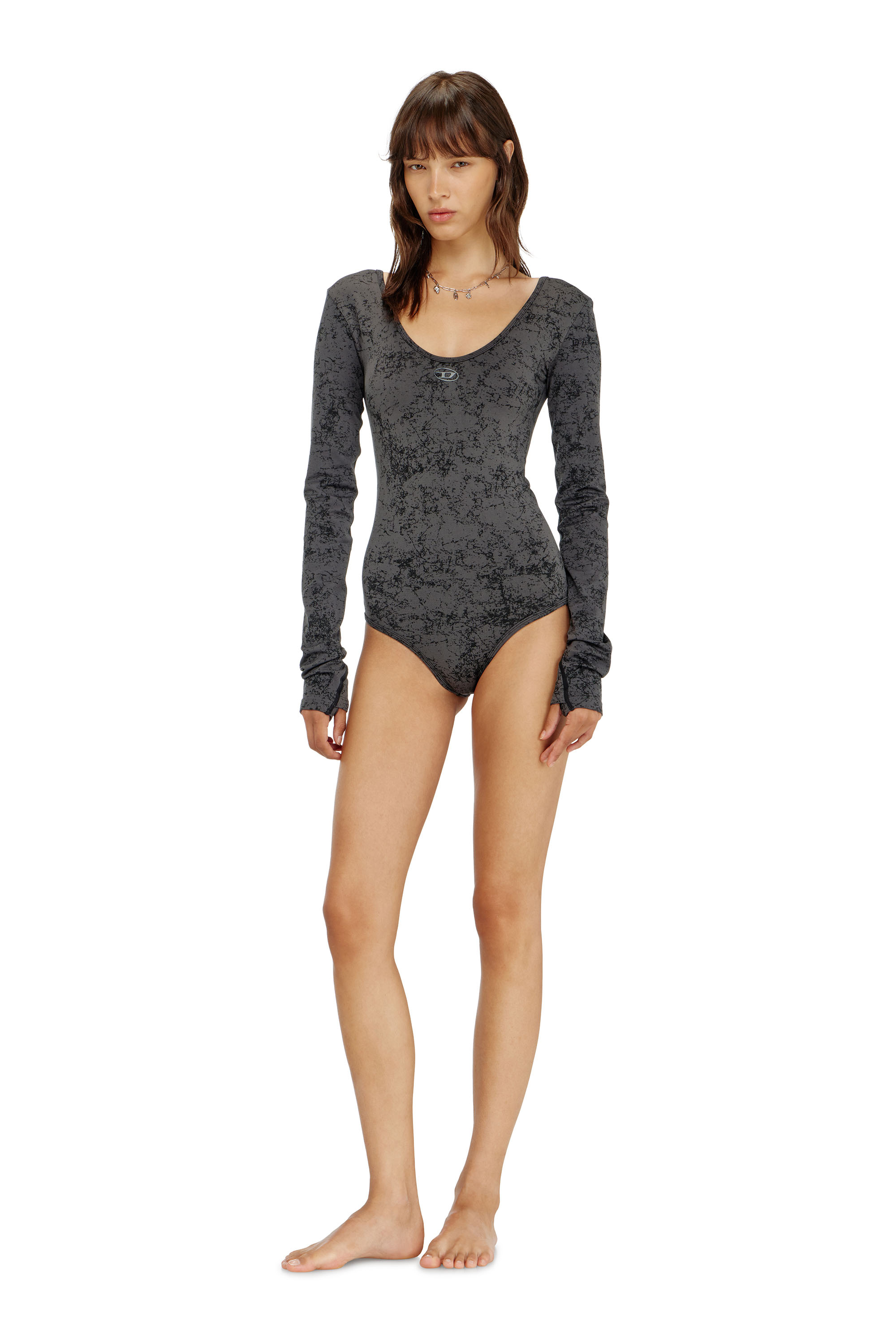 Diesel - IONNA-UTLT, Woman's Open-back bodysuit with utilitarian print in Black - 3