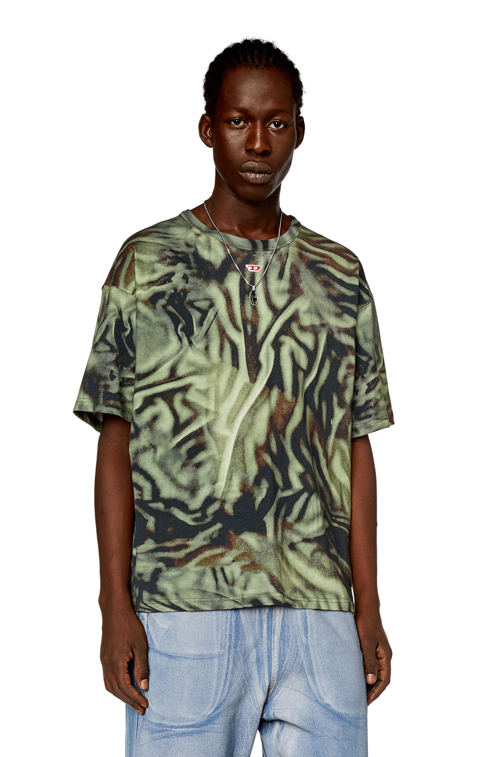 Diesel - T-BOXT-N3, Man T-shirt with zebra-camo print in Green - Image 1