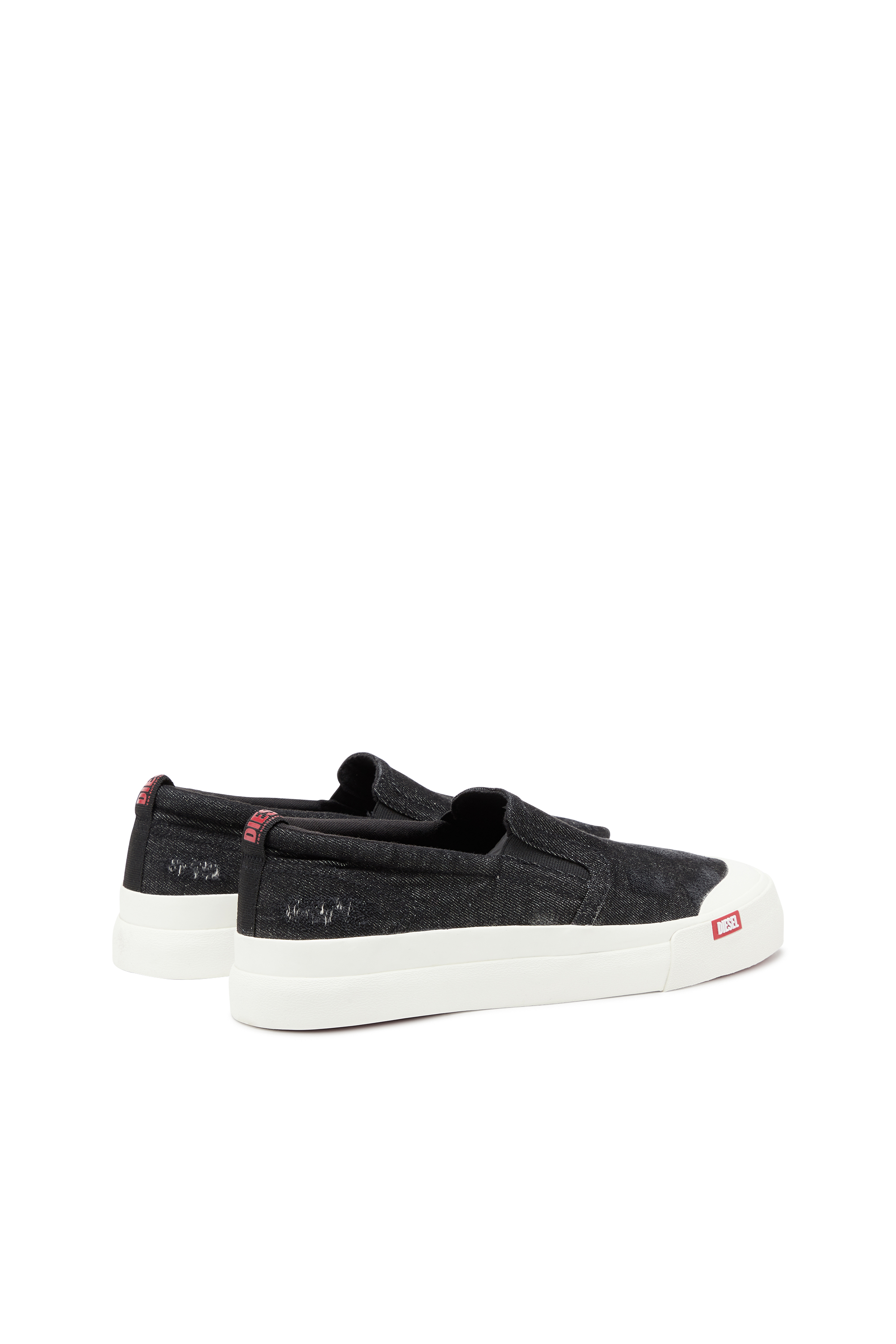 Diesel - S-ATHOS SLIP ON, Man's S-Athos Slip On-Slip-on sneakers in distressed denim in Black - 3