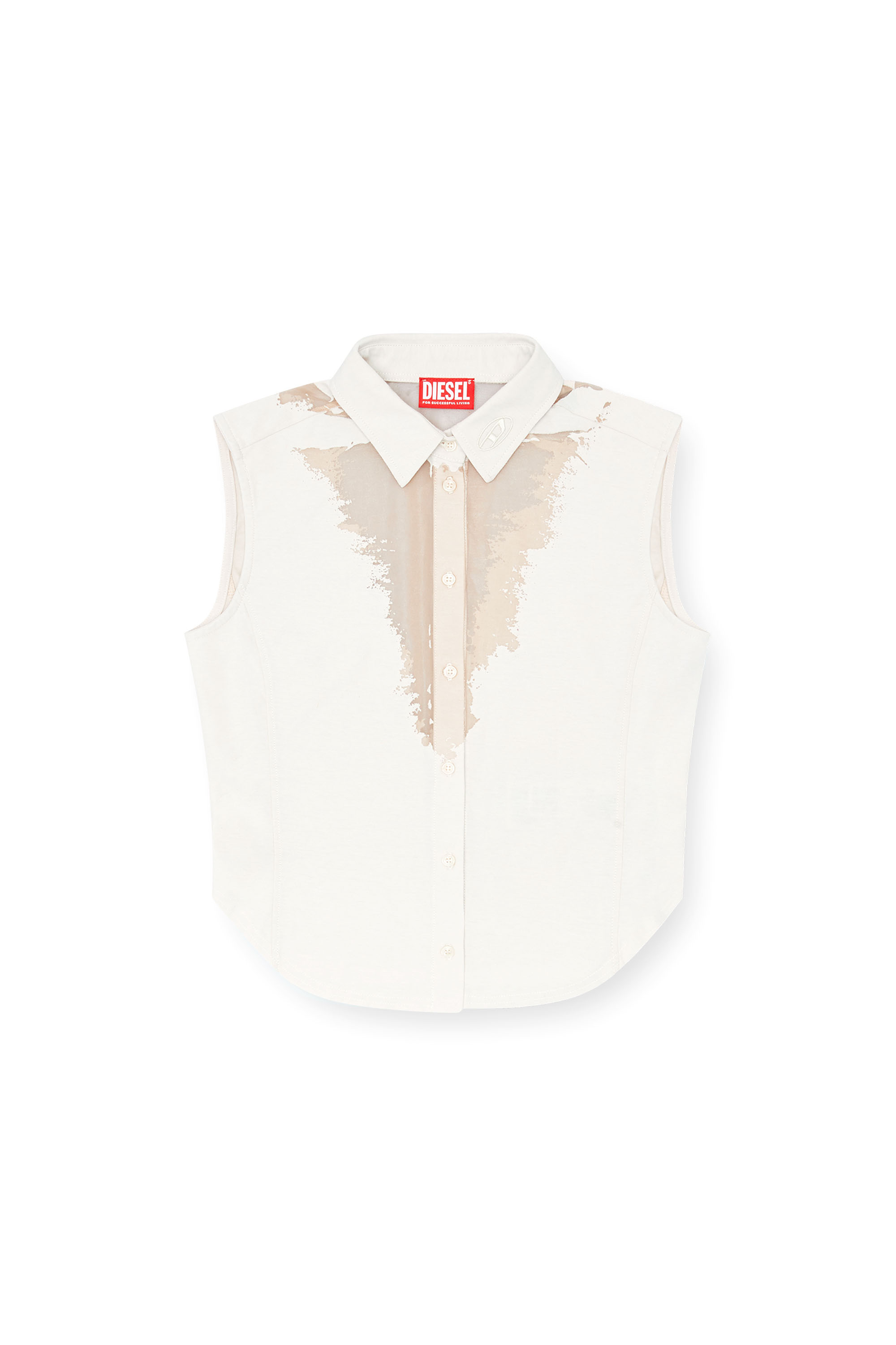 Diesel - C-GISELD, Woman's Sleeveless shirt with devoré sweat stains in White - 3