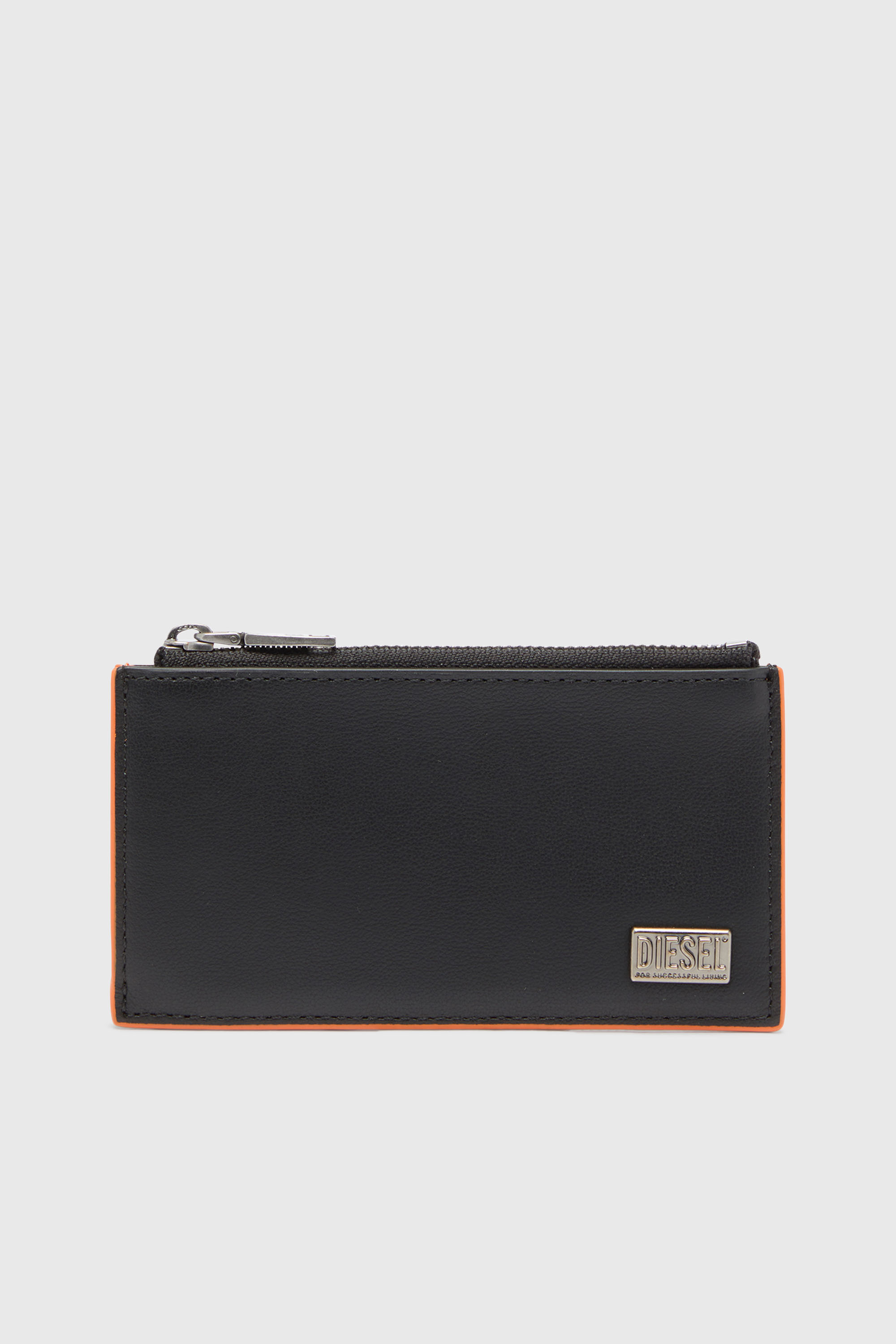 Diesel - BISCOTTO CARD HOLDER III, Man's Card holder in two-tone leather in Black/Orange - 1