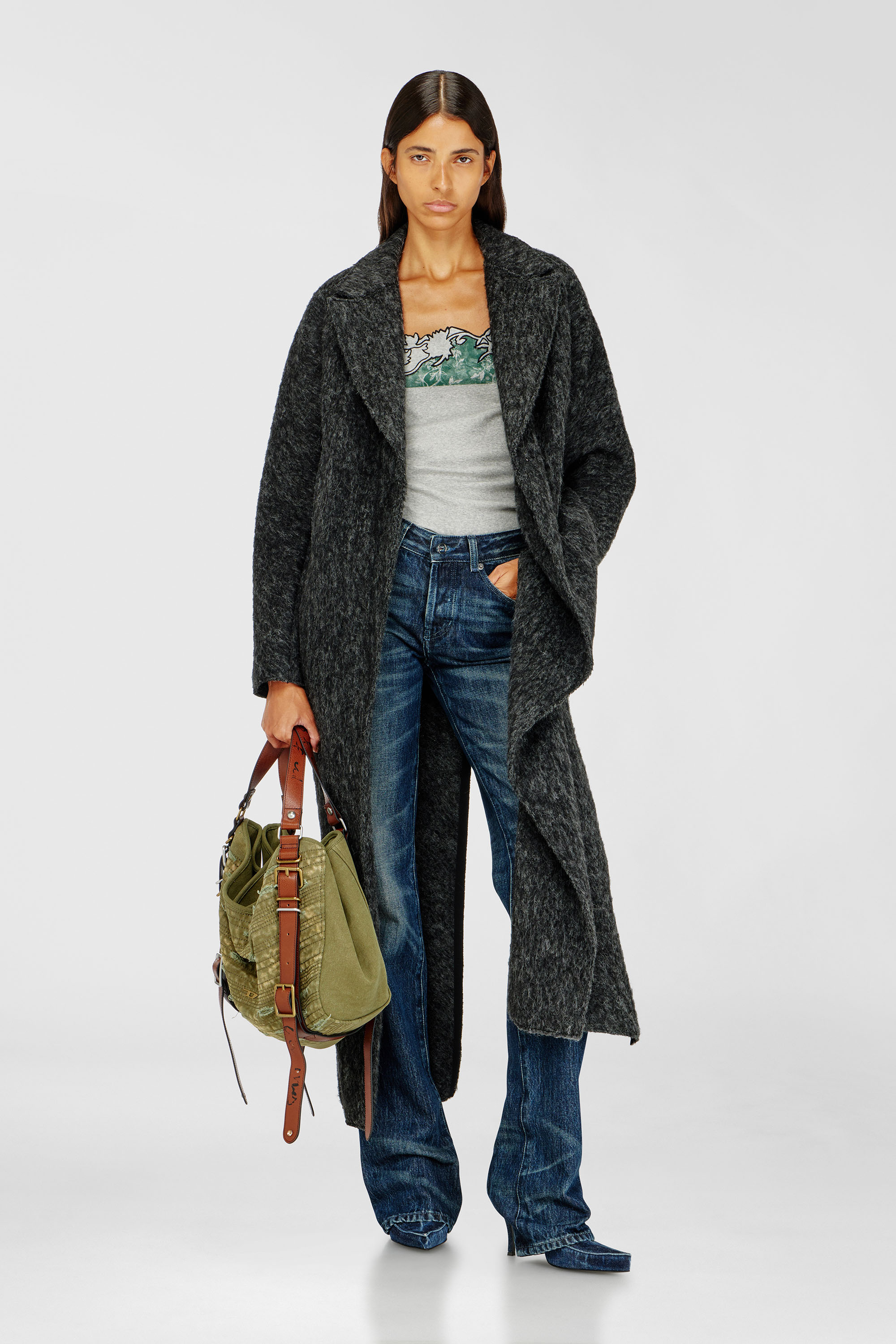 Diesel - W-SAYTA, Woman's Long coat in wool and alpaca blend in Dark grey - 2