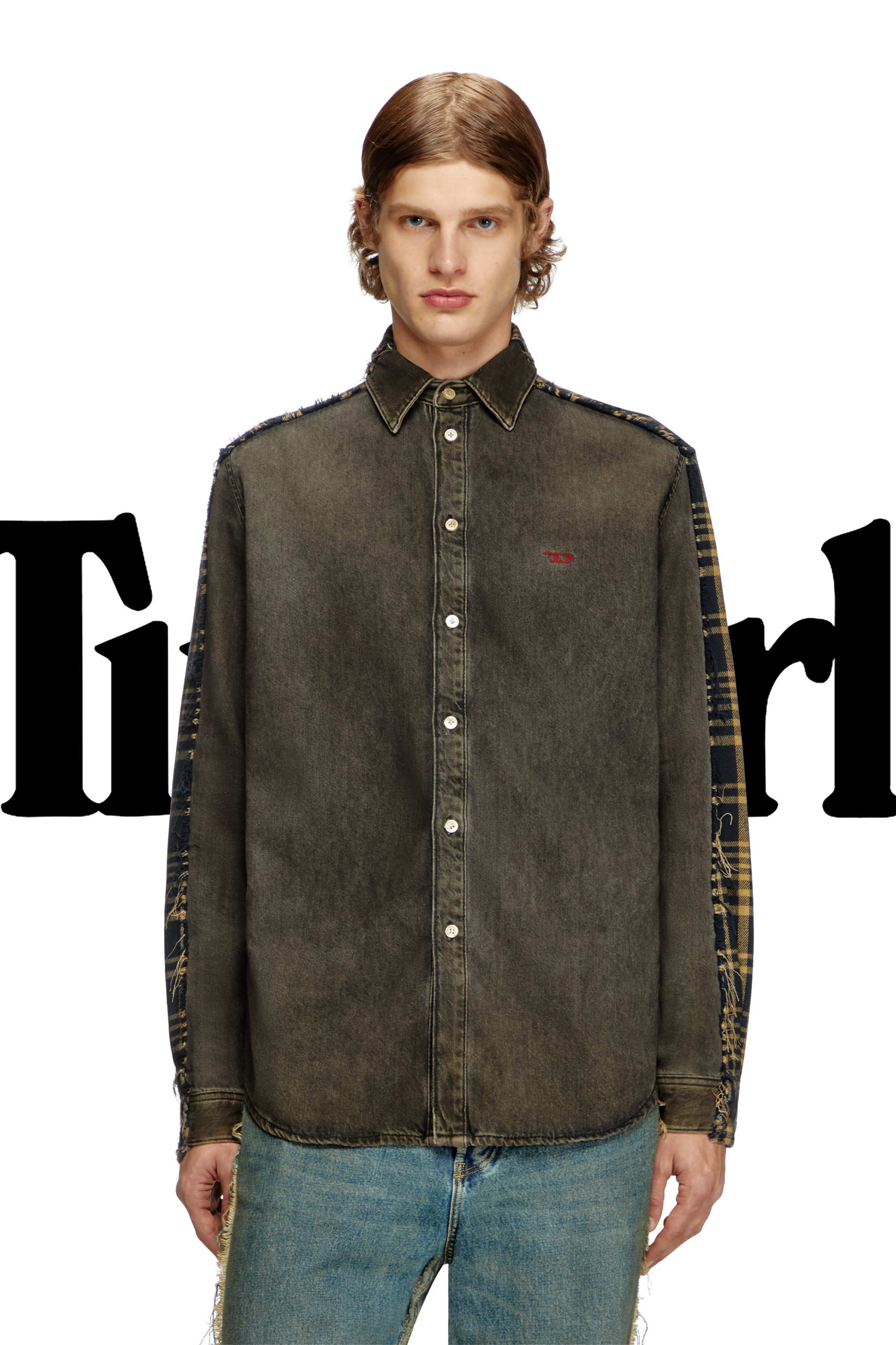 Diesel - Shirt Dieseloves 5A, Unisex's Overdyed denim and check and shirt in Black/Blue - 1