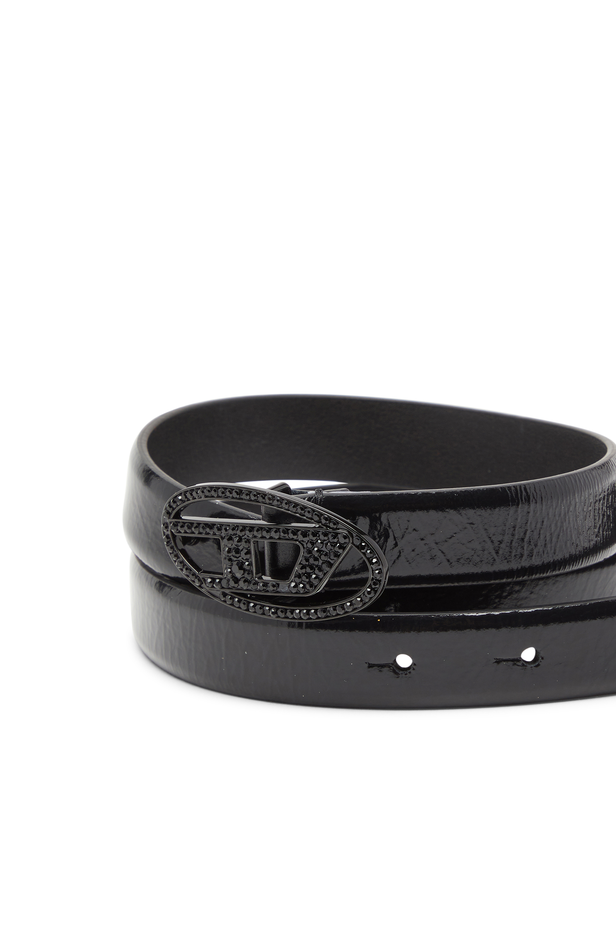 Diesel - B-1DR STRASS 20, Woman's 2 cm leather belt with crystal buckle in Black - 3