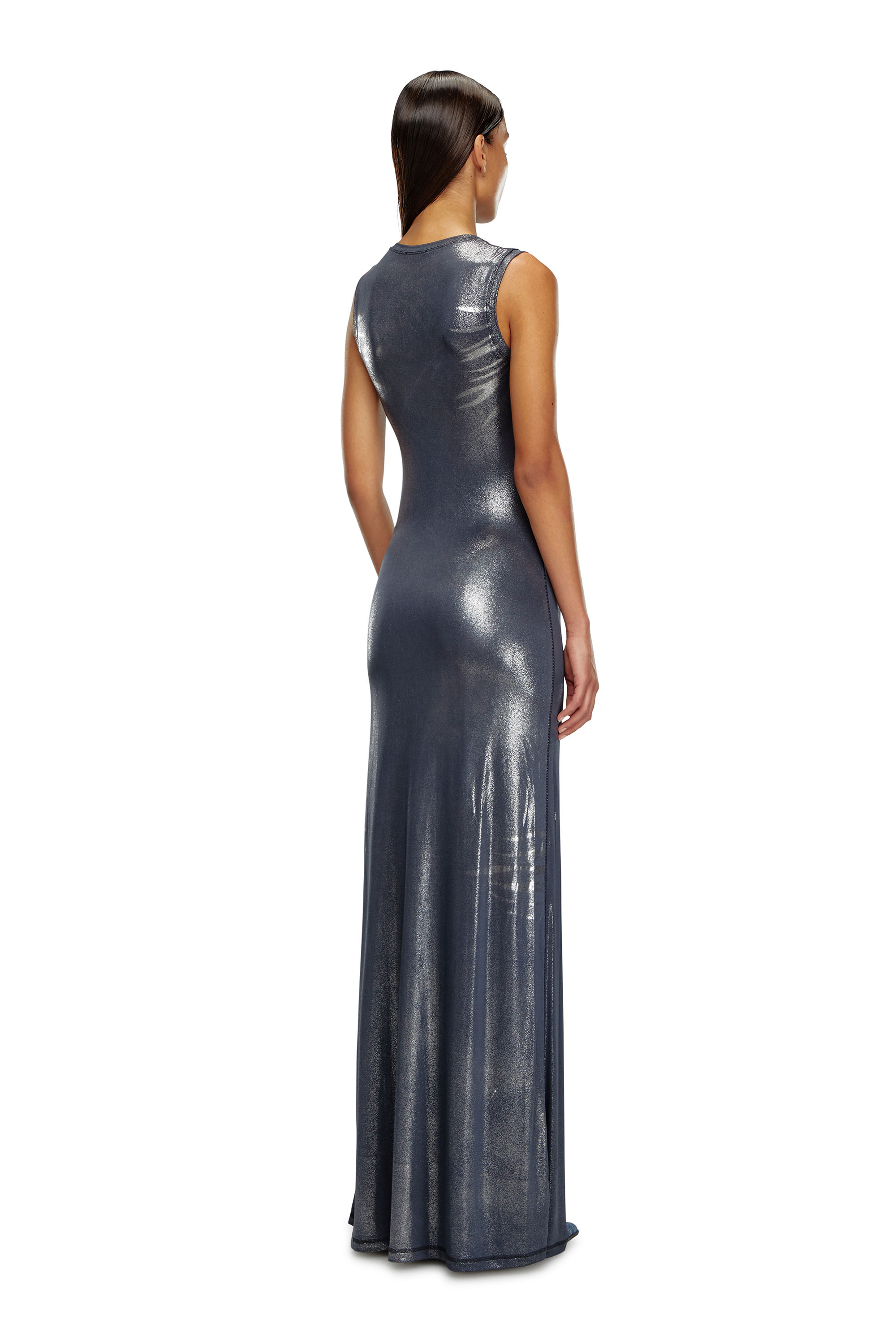 Diesel - D-VETY, Woman Long metallic dress with zip details in Blue - Image 3