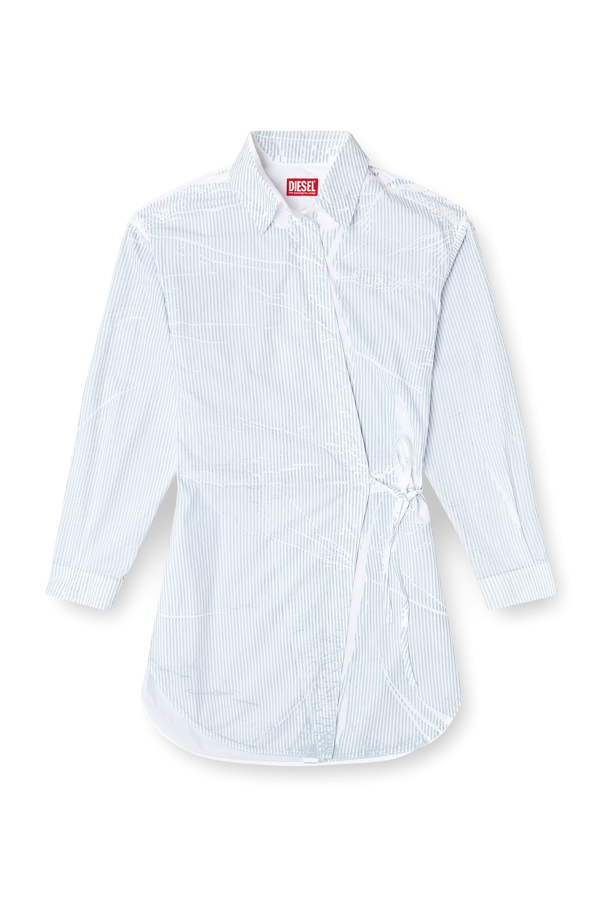 Diesel - D-DELPHOS-S2, Woman's Poplin wrap-around mini dress with pinstripes in Light Blue - 1