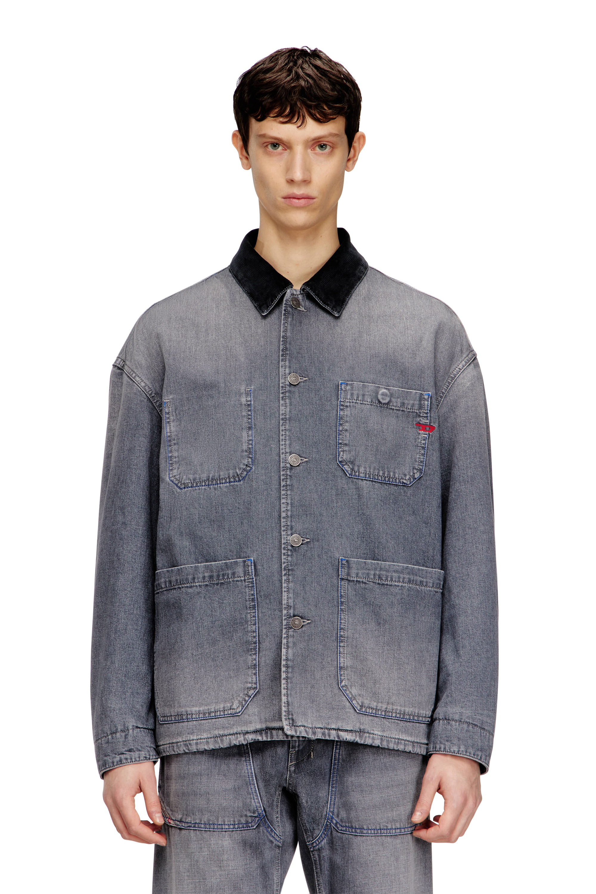 Diesel - D-STACK-U-L, Unisex's Utility-style denim jacket with contrasting collar in Grey - 3