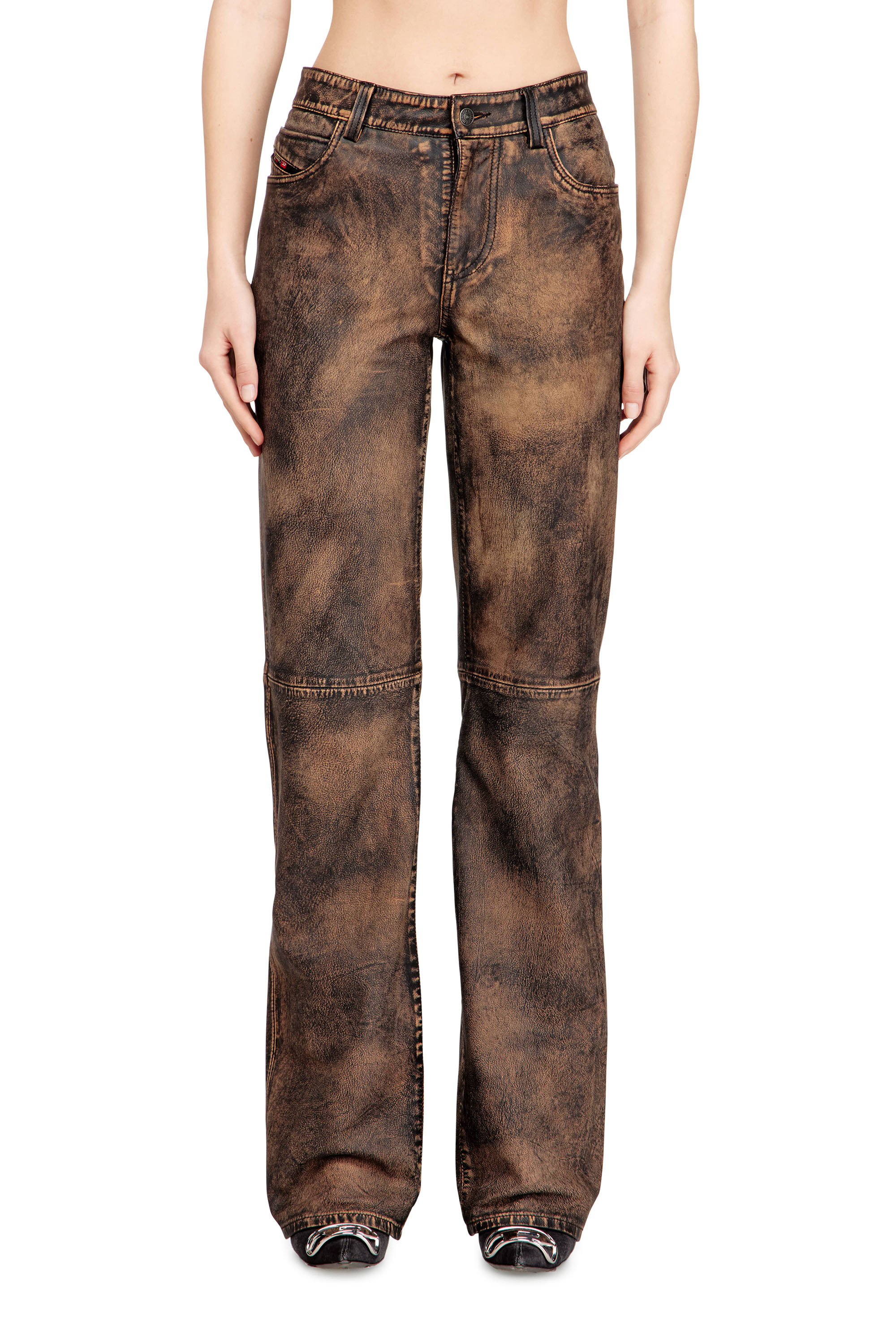 Diesel - L-YSA, Woman's Jean-cut distressed leather pants in null - 1