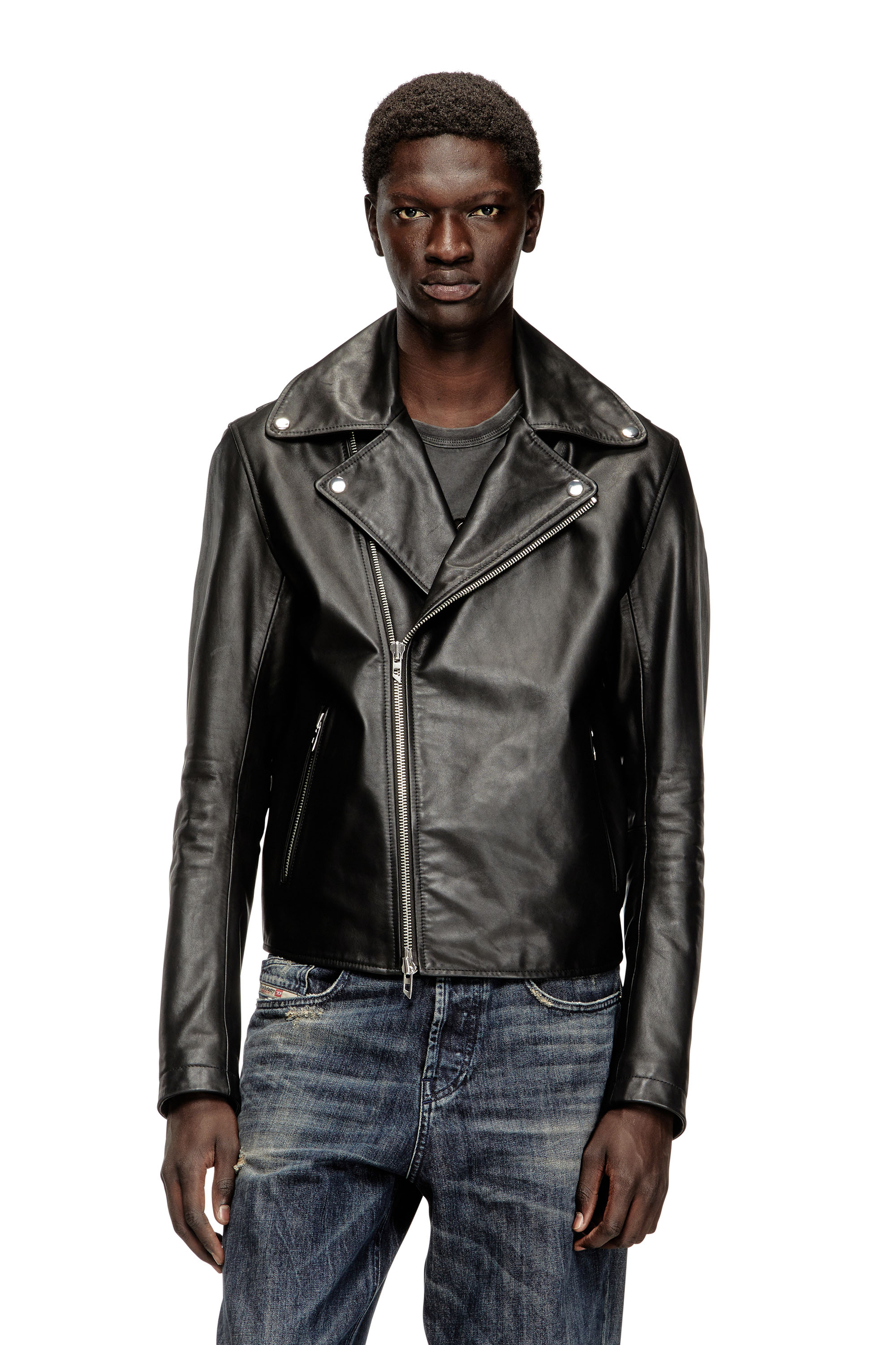 Diesel - L-EO-WRD, Man's Biker jacket in waxed leather in Black - 3