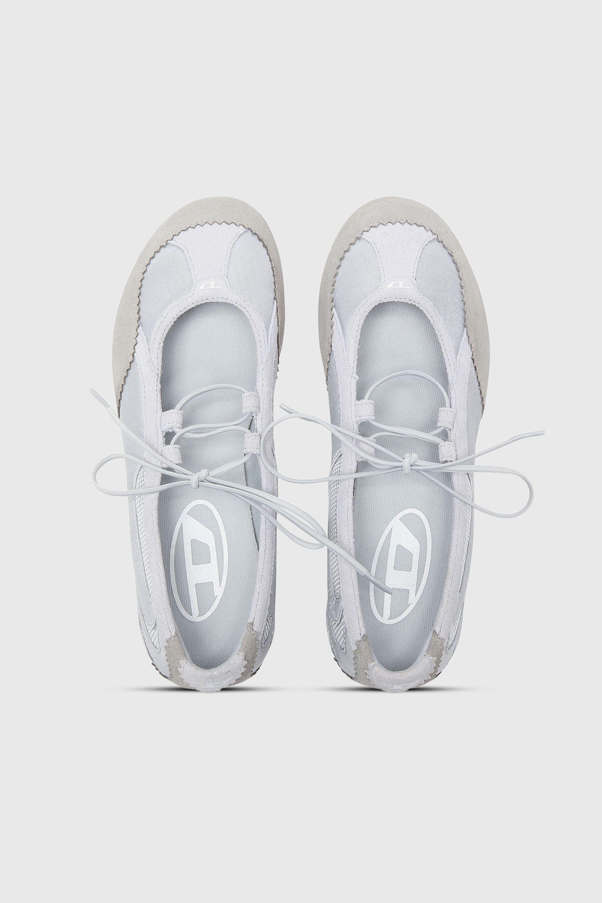 Diesel - D-MILE BALLERINA LACE UP II W, Woman's D-Mile - Lace-up ballerina flats in leather and mesh in Light Grey - 4