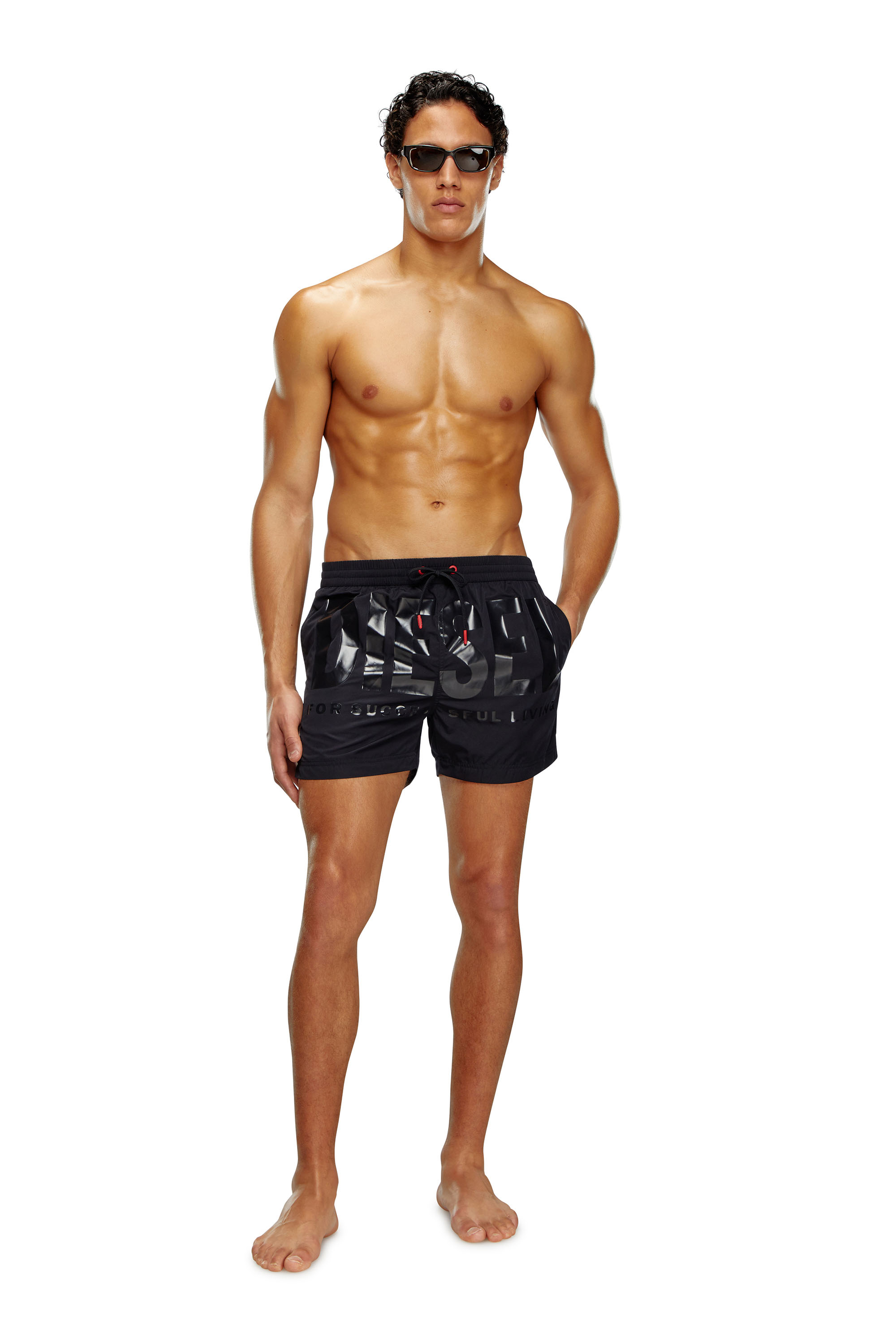 Diesel - BMBX-KEN-37, Man's Mid-length swim shorts with tonal logo in Black - 2