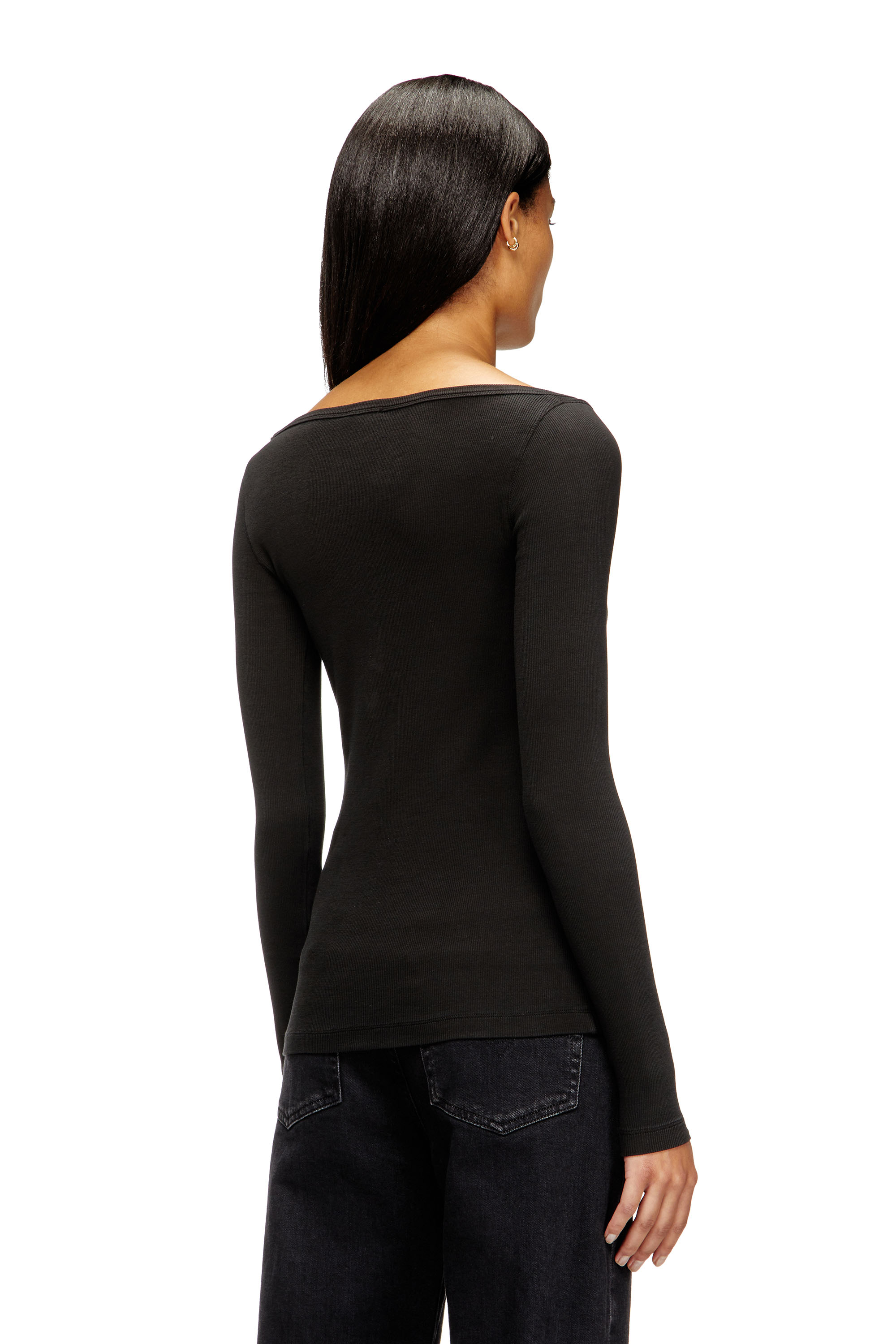 Diesel - T-BAL-OD, Woman's Long sleeve ribbed top with metallic Oval D in Black - 4