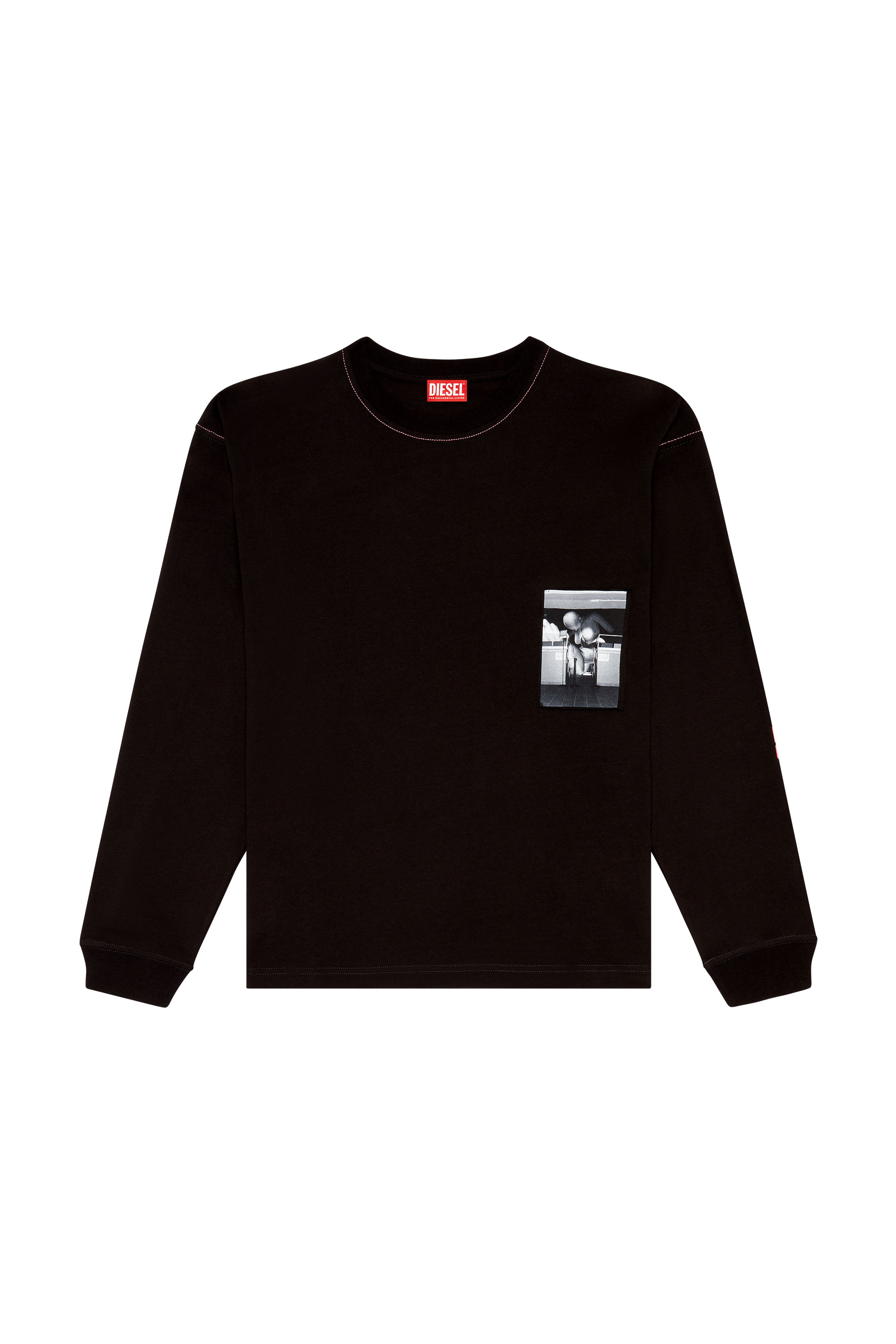 Diesel - T-BOXT-LS-N, Man Long-sleeve T-shirt with raw-cut patches in Black - Image 3