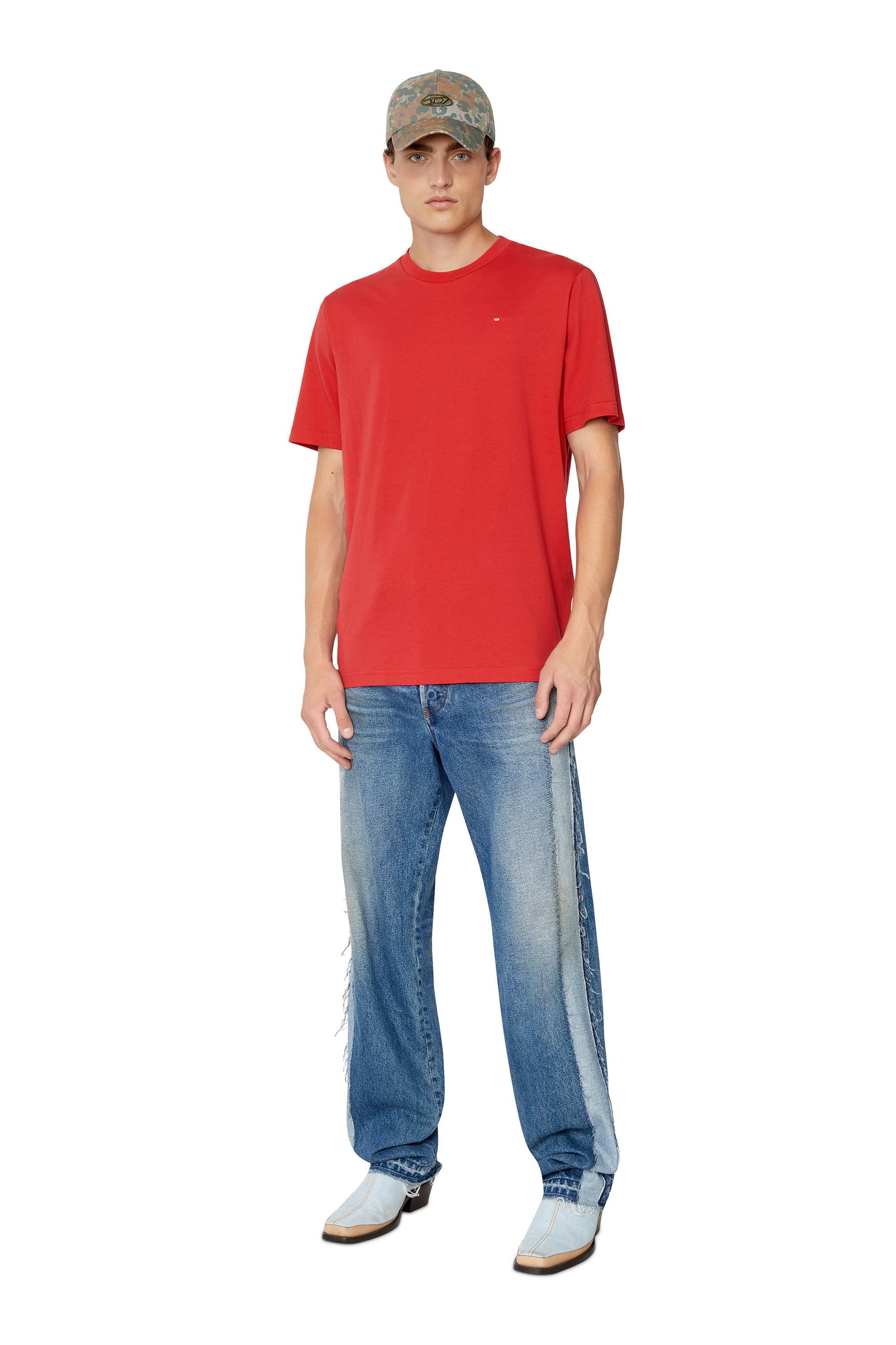 Diesel - T-JUST-MICRODIV, Man T-shirt with micro-embroidered logo in Red - Image 2