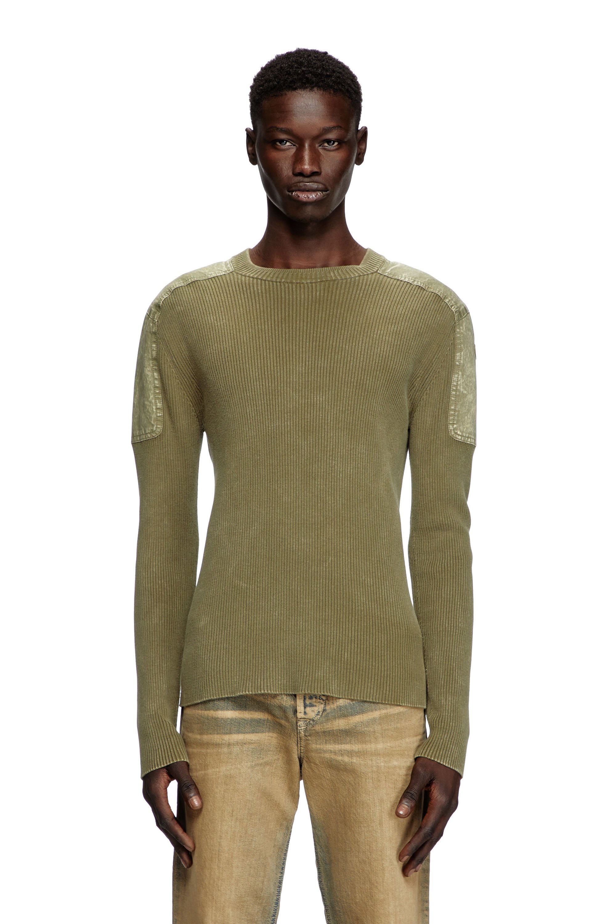 Diesel - K-MARTIN, Man's Jumper with contrast shoulder panels in Military Green - 1