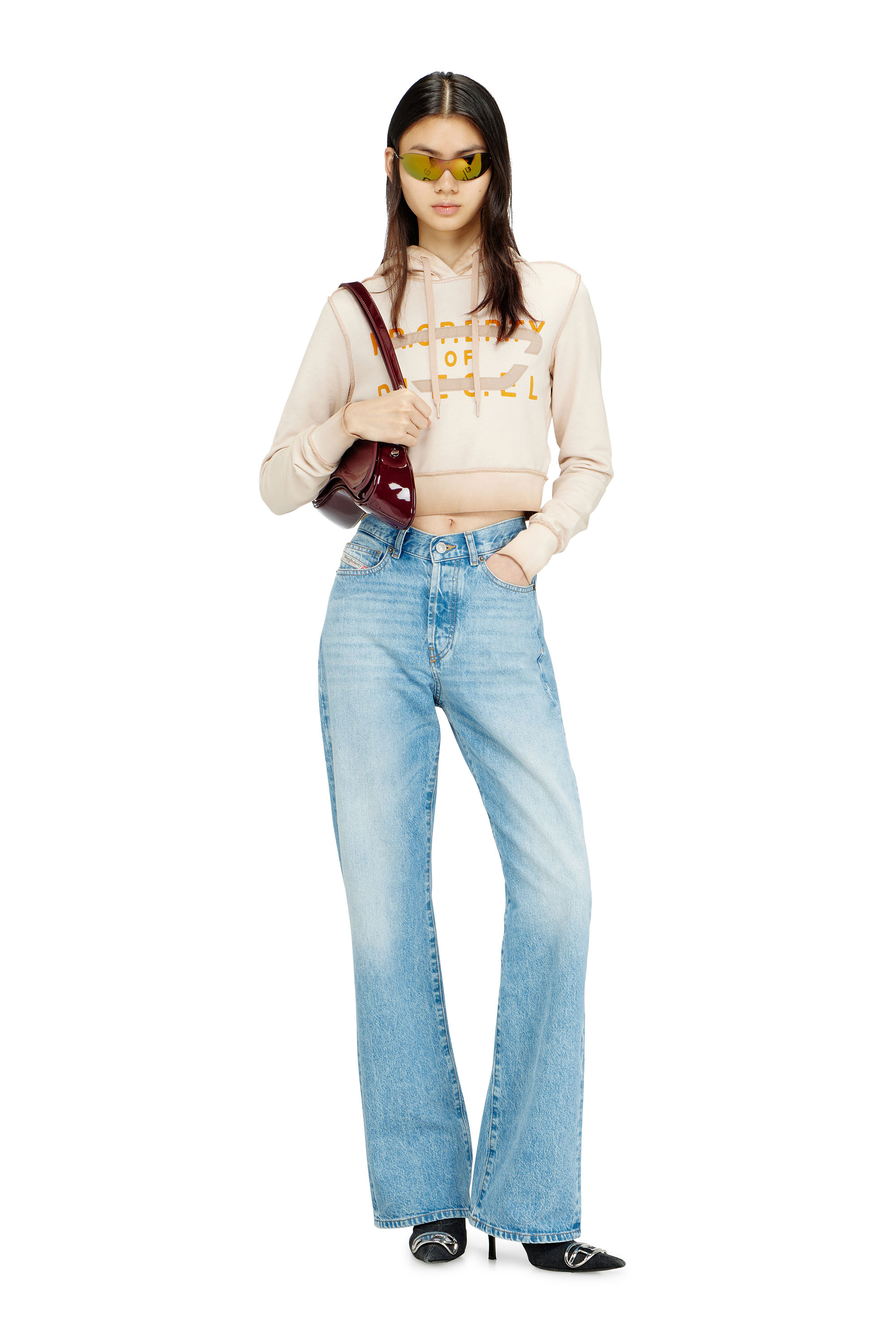 Diesel - F-SLIMMY-HOOD-S1, Woman's Hoodie with print and D appliqu&eacute; in Beige - 1