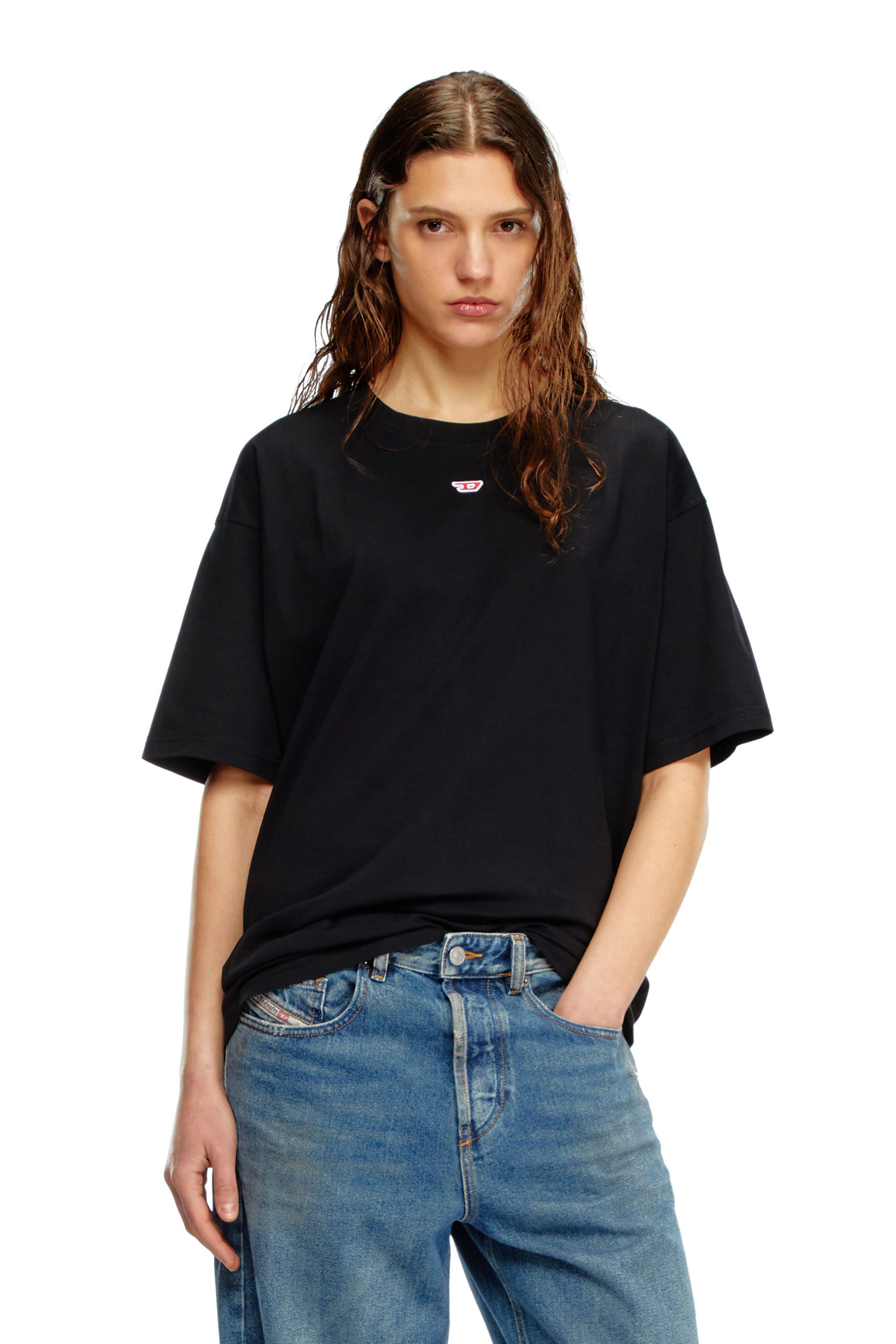 Diesel - T-BOXT-D, Unisex T-shirt with embroidered D patch in Black - Image 1