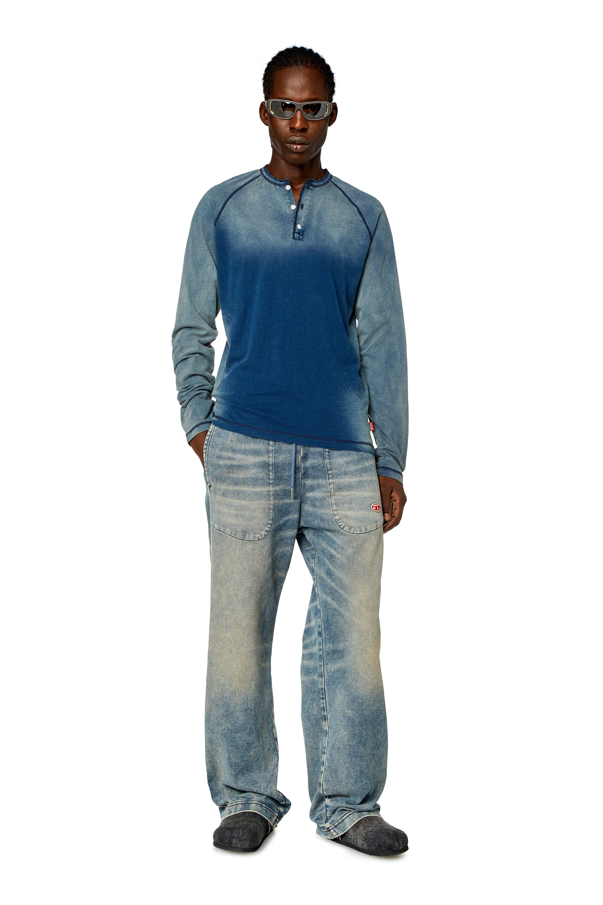 Diesel - T-RISY, Man Henley T-shirt with sun-faded effect in Blue - Image 2