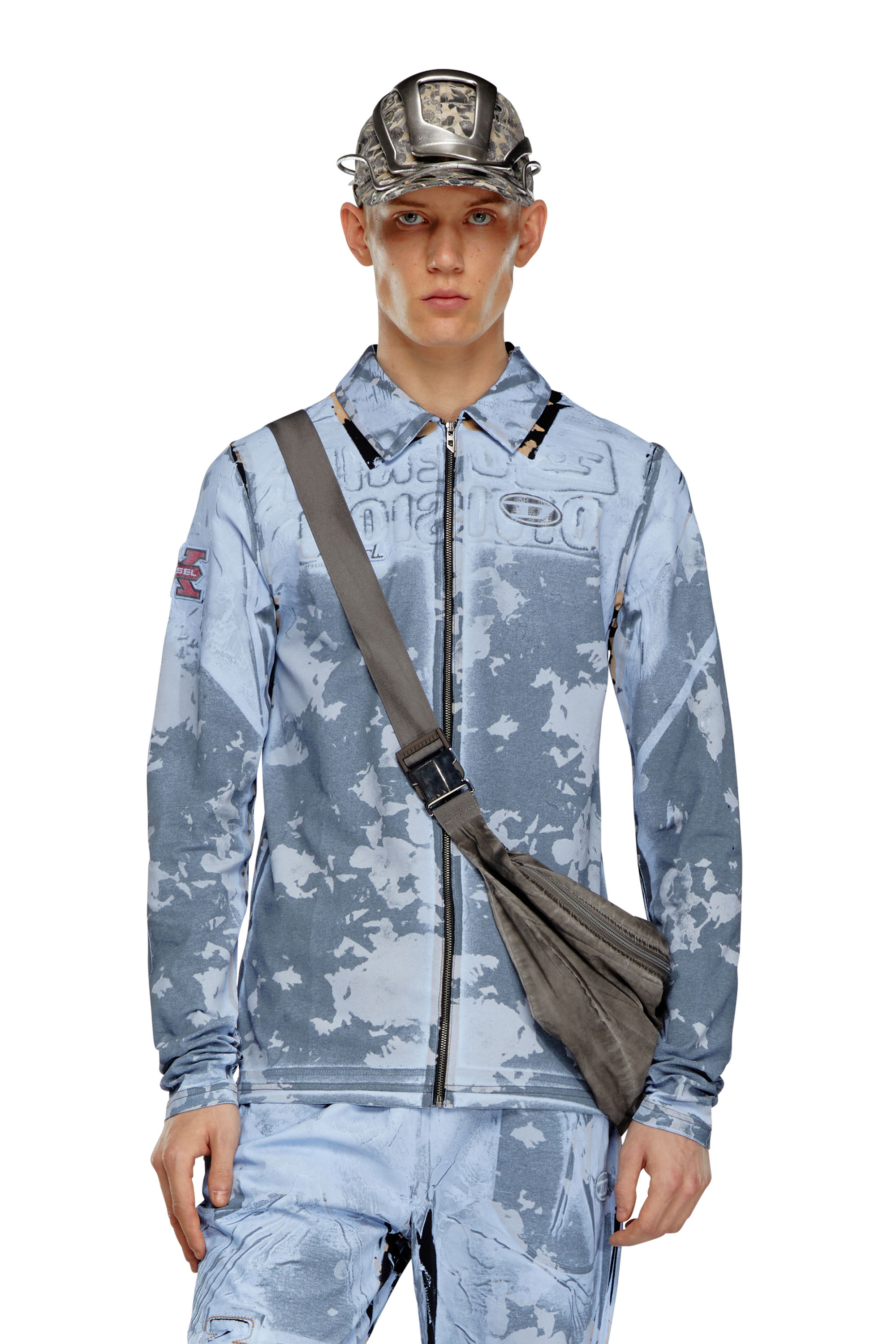 Diesel - S-CORSE-P1, Unisex's Zip shirt in coated jersey in Blue - 3