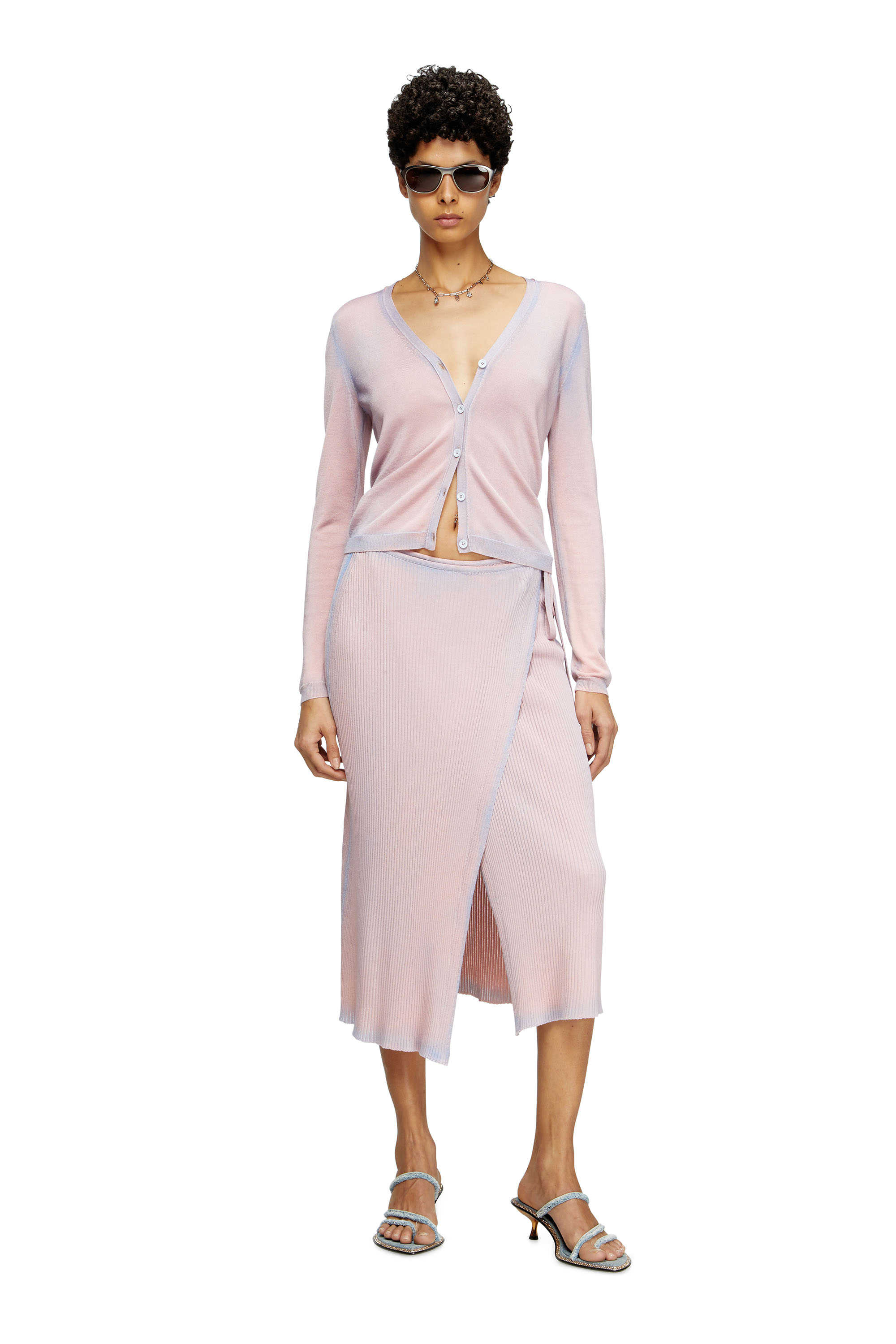 Diesel - M-VIGO, Woman's Wrap skirt in double-dyed rib-knit in Pink - 1