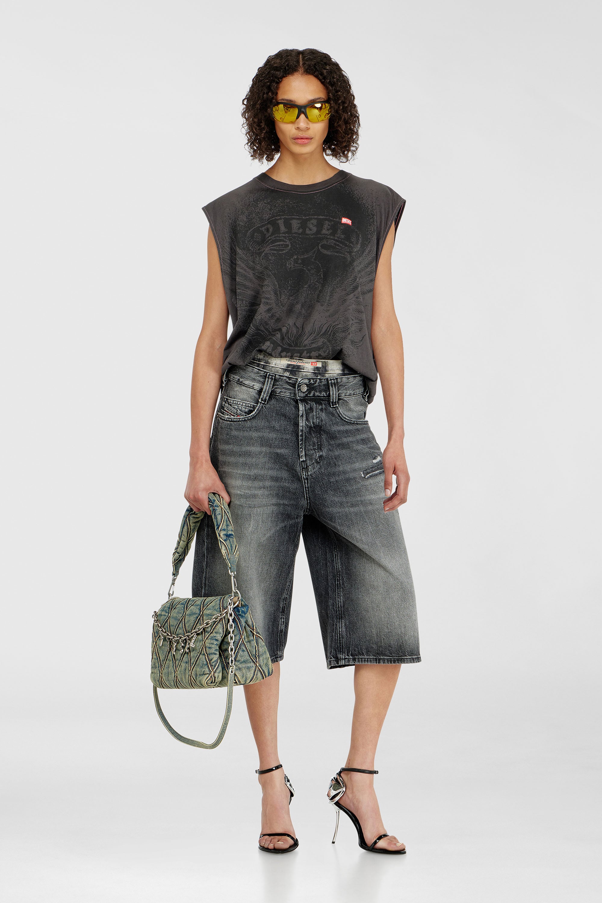 Diesel - D-ENIM-M-SHORT, Unisex's Denim relaxed shorts with abrasions in Dark grey - 2