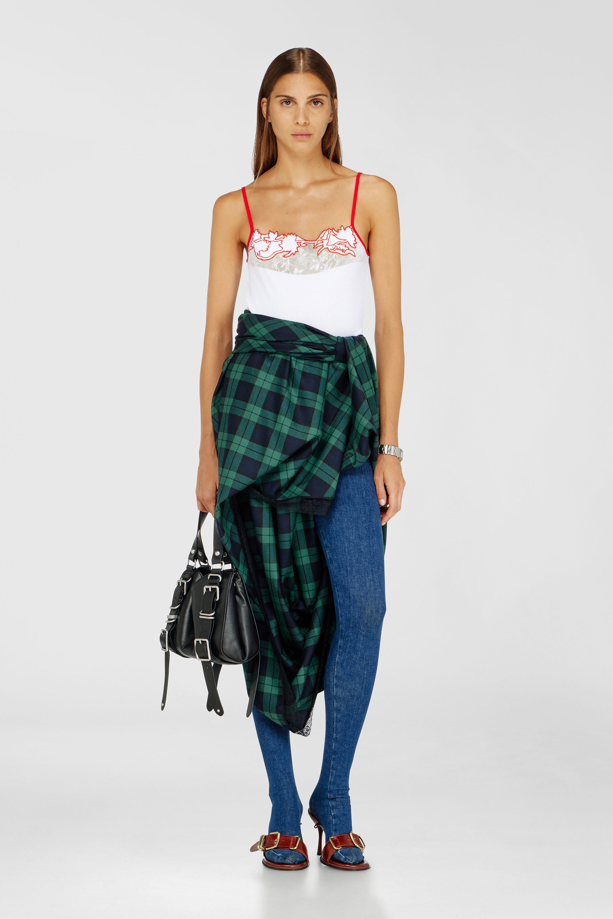 Diesel - T-EDNA, Woman's Ribbed camisole with floral outline embroidery in null - 1