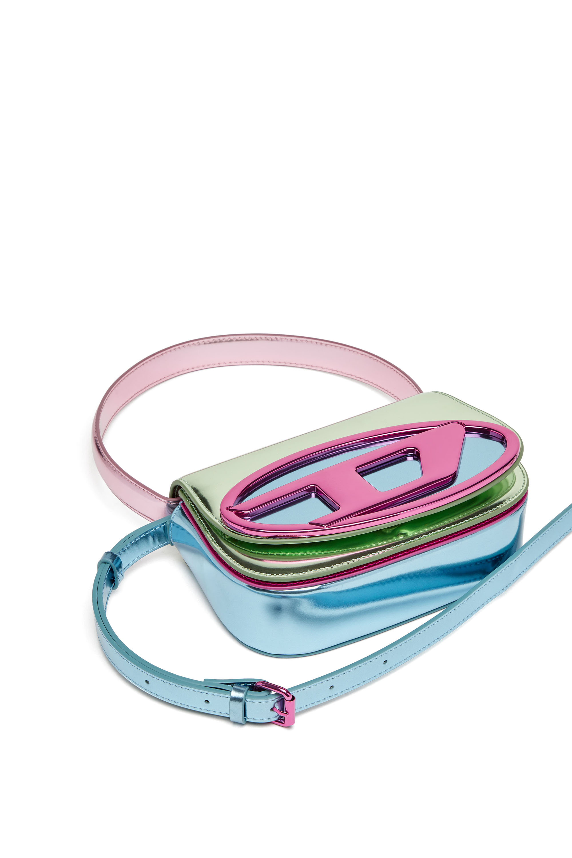 Diesel - 1DR, Woman's 1DR-Iconic shoulder bag in mirror leather in Green/Pink - 5