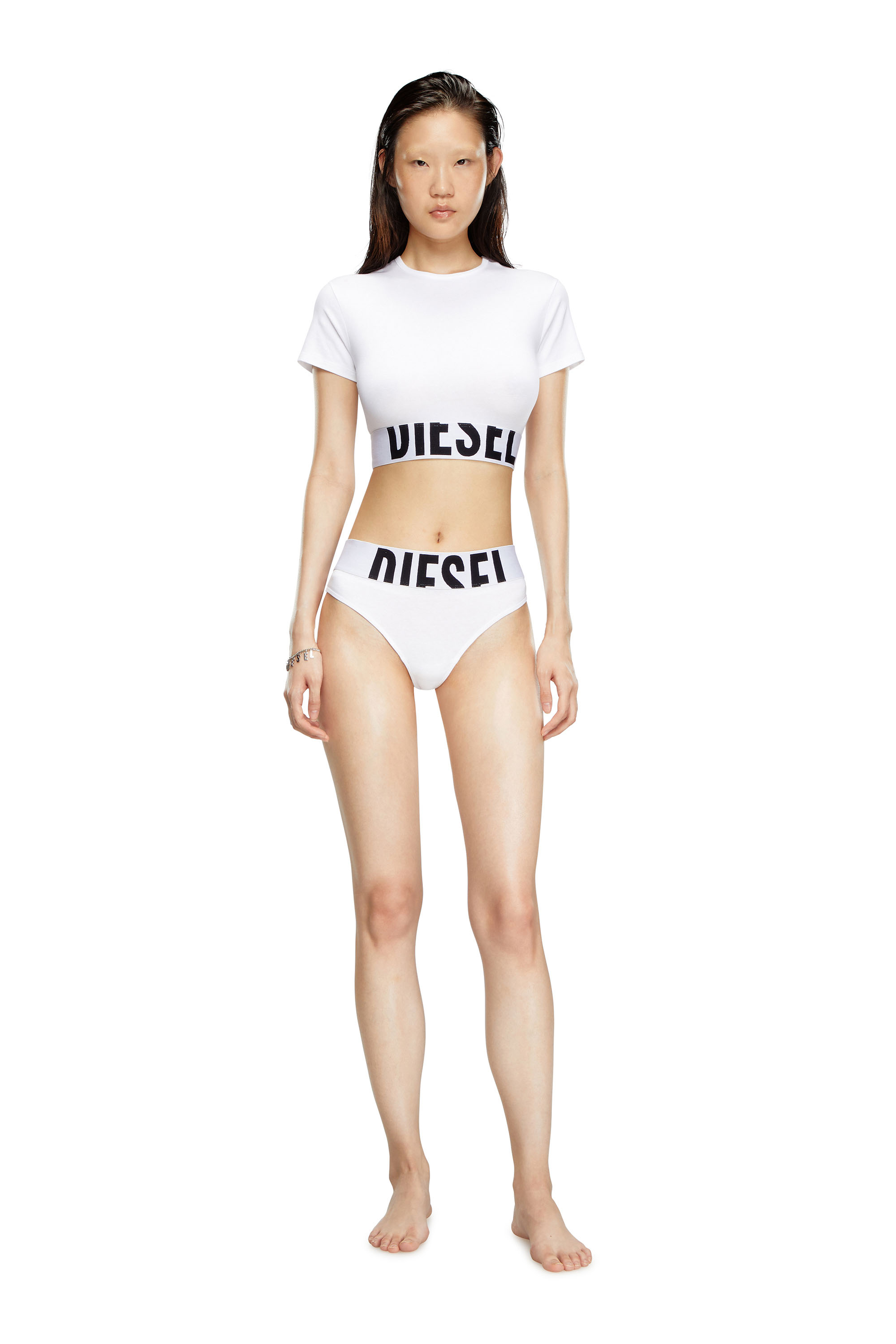 Diesel - UFTEE-SPORT-CROPPED-T-SHIRT, Woman Sporty cropped top with logo band in White - Image 3