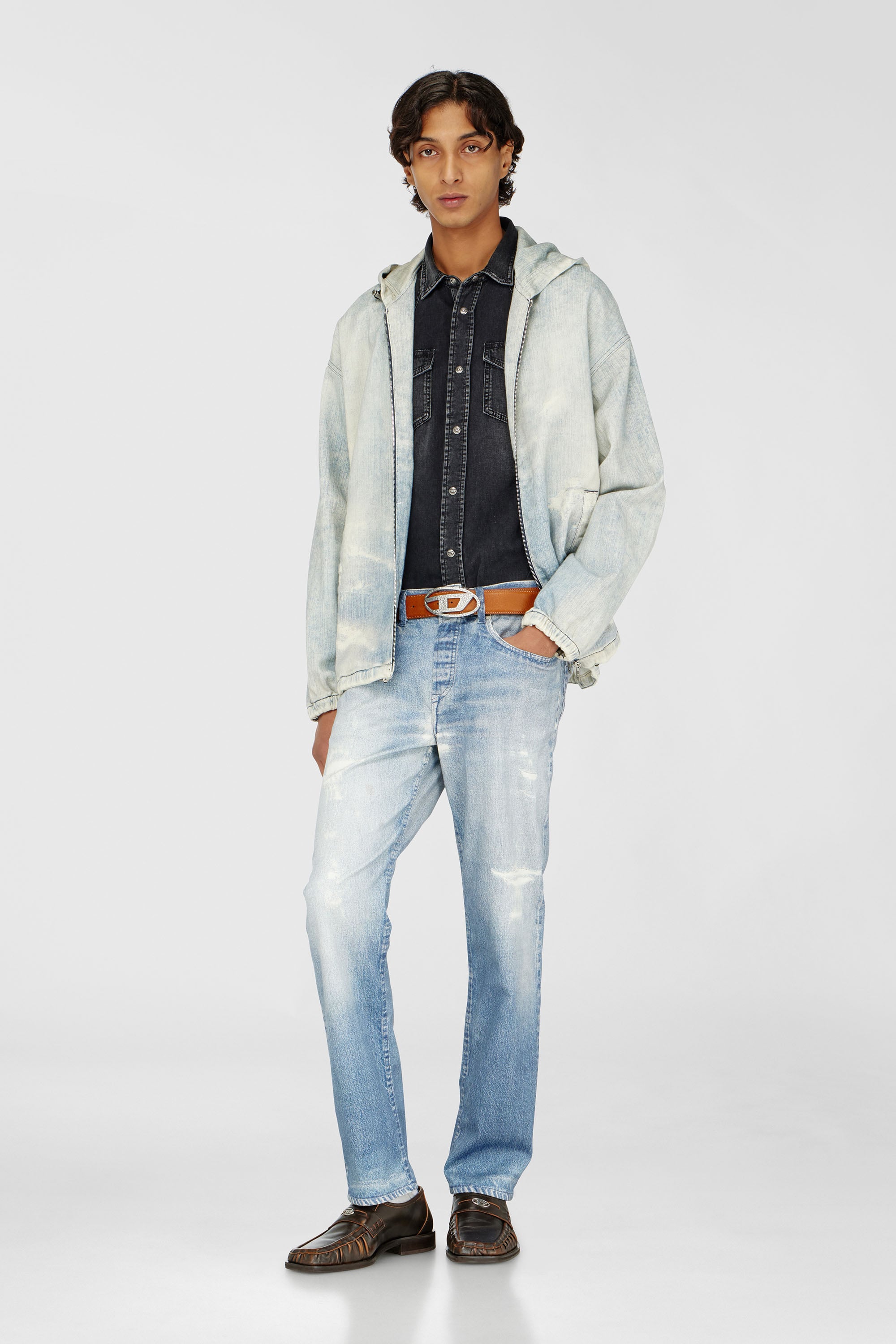 Diesel - D-WYNNY JOGG, Man's Hooded JoggJeans jacket with trompe l&rsquo;oeil in Light Blue - 2