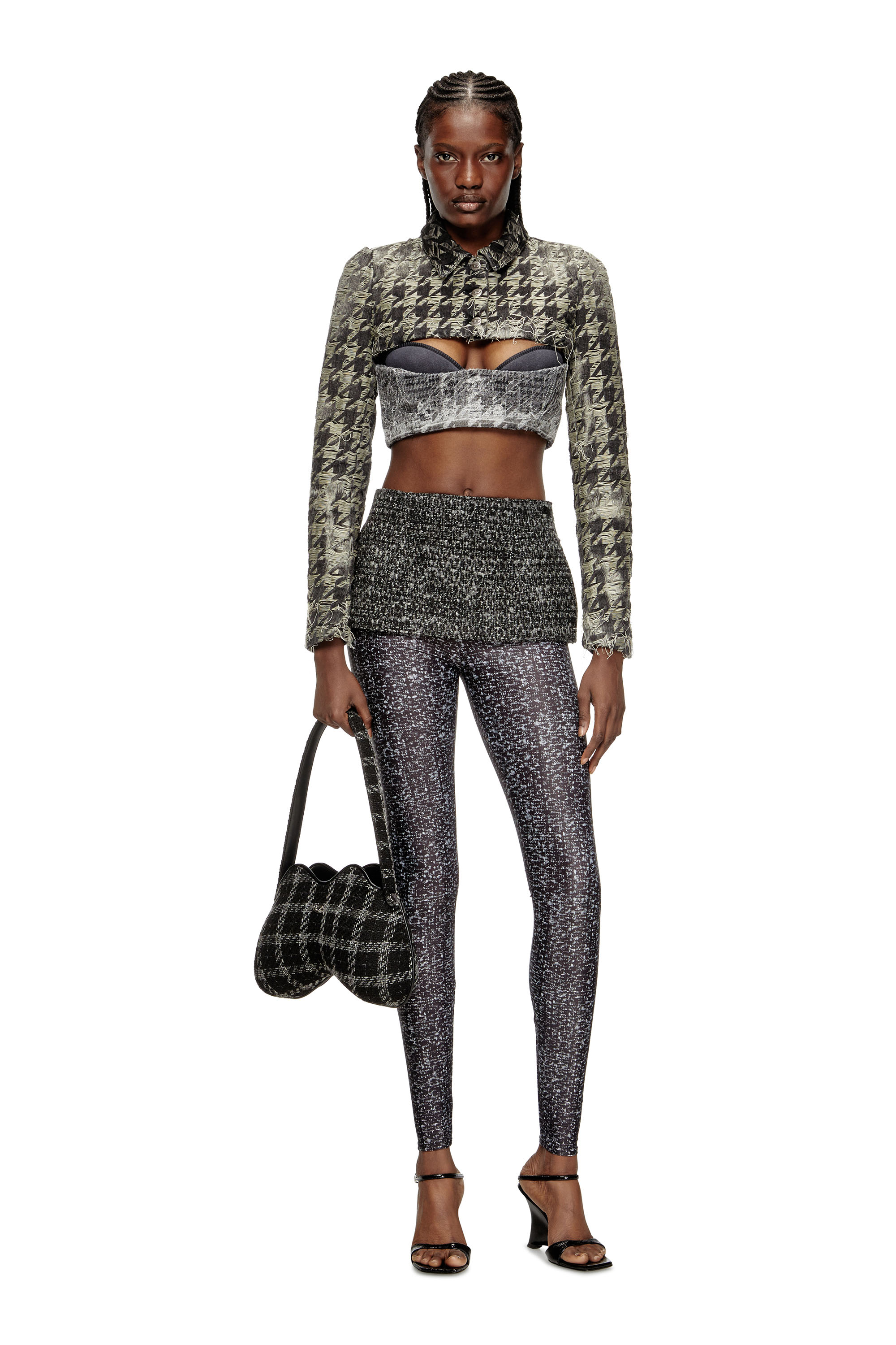 Diesel - P-HOUR, Woman's Bouclé skirt with leggings in Black - 1