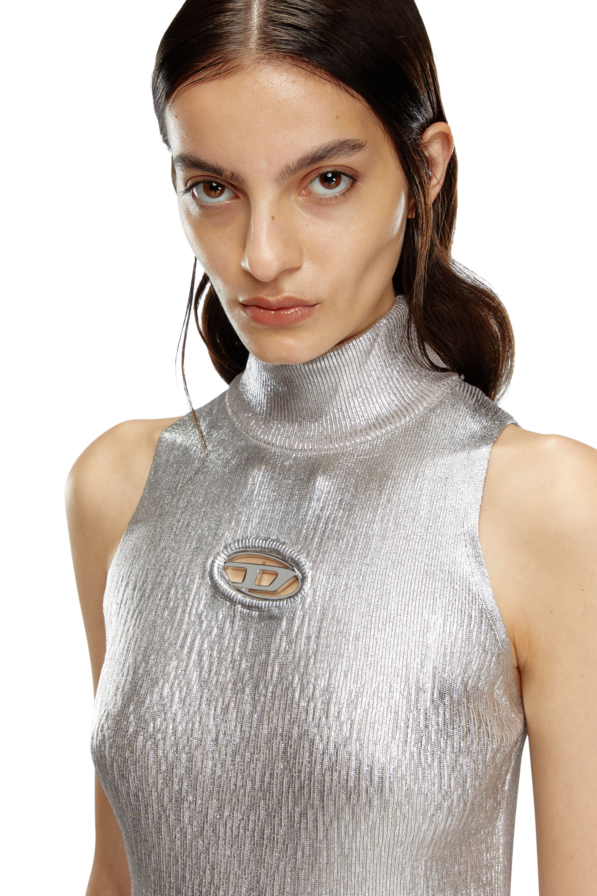 Diesel - M-ONERVAX, Woman Short dress in metallic cotton in Silver - Image 3