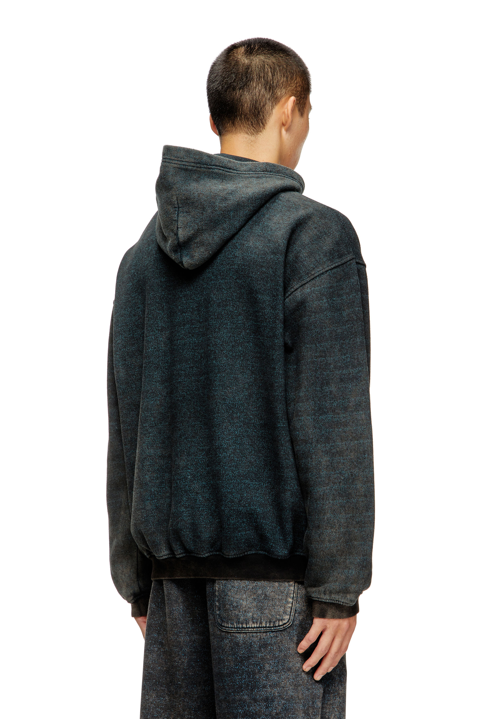 Diesel - S-KAI, Man's Cotton hoodie with kangaroo pocket in Black/Blue - 4