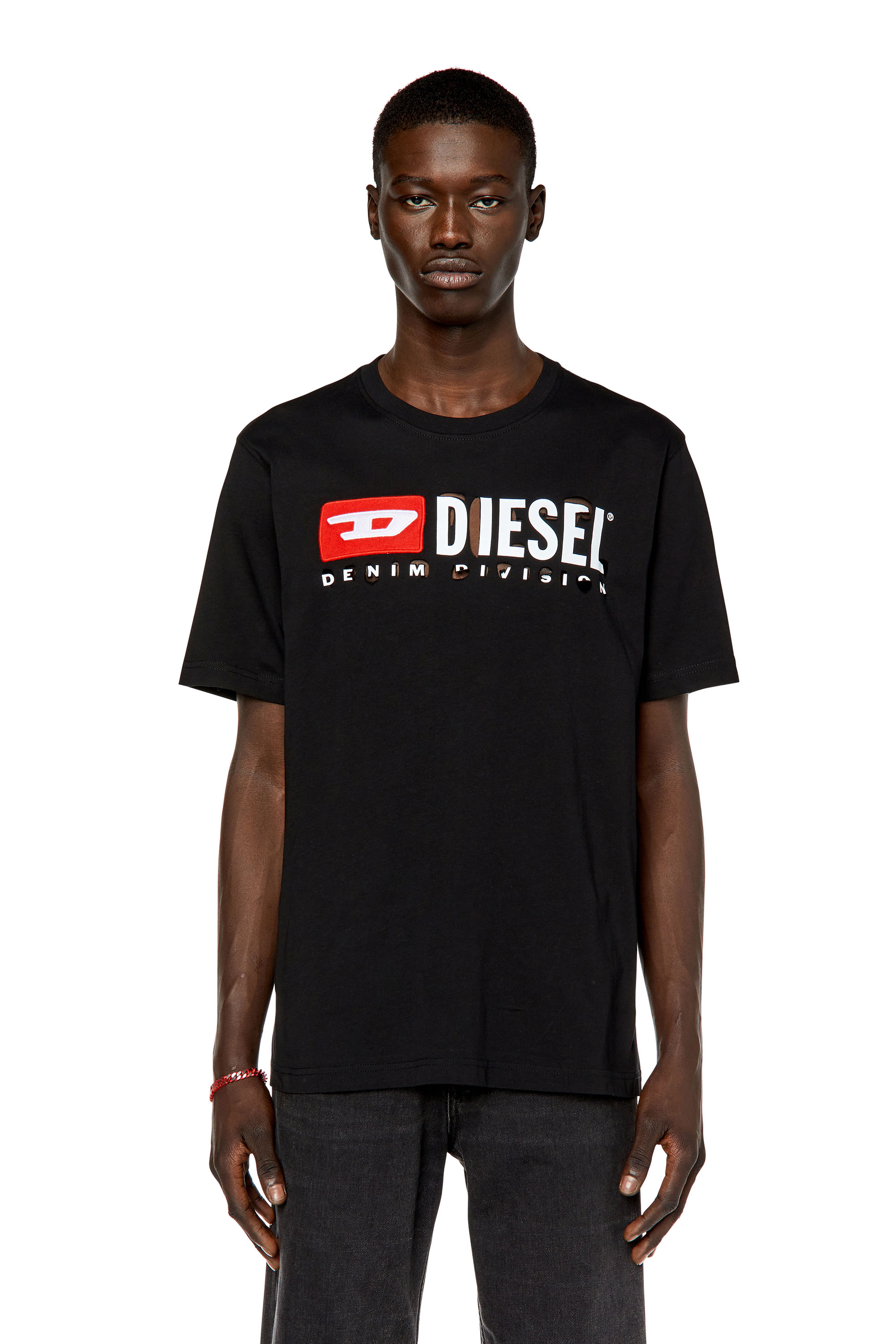 Diesel - T-JUST-DIVSTROYED, Man T-shirt with peel-off letters in Black - Image 1