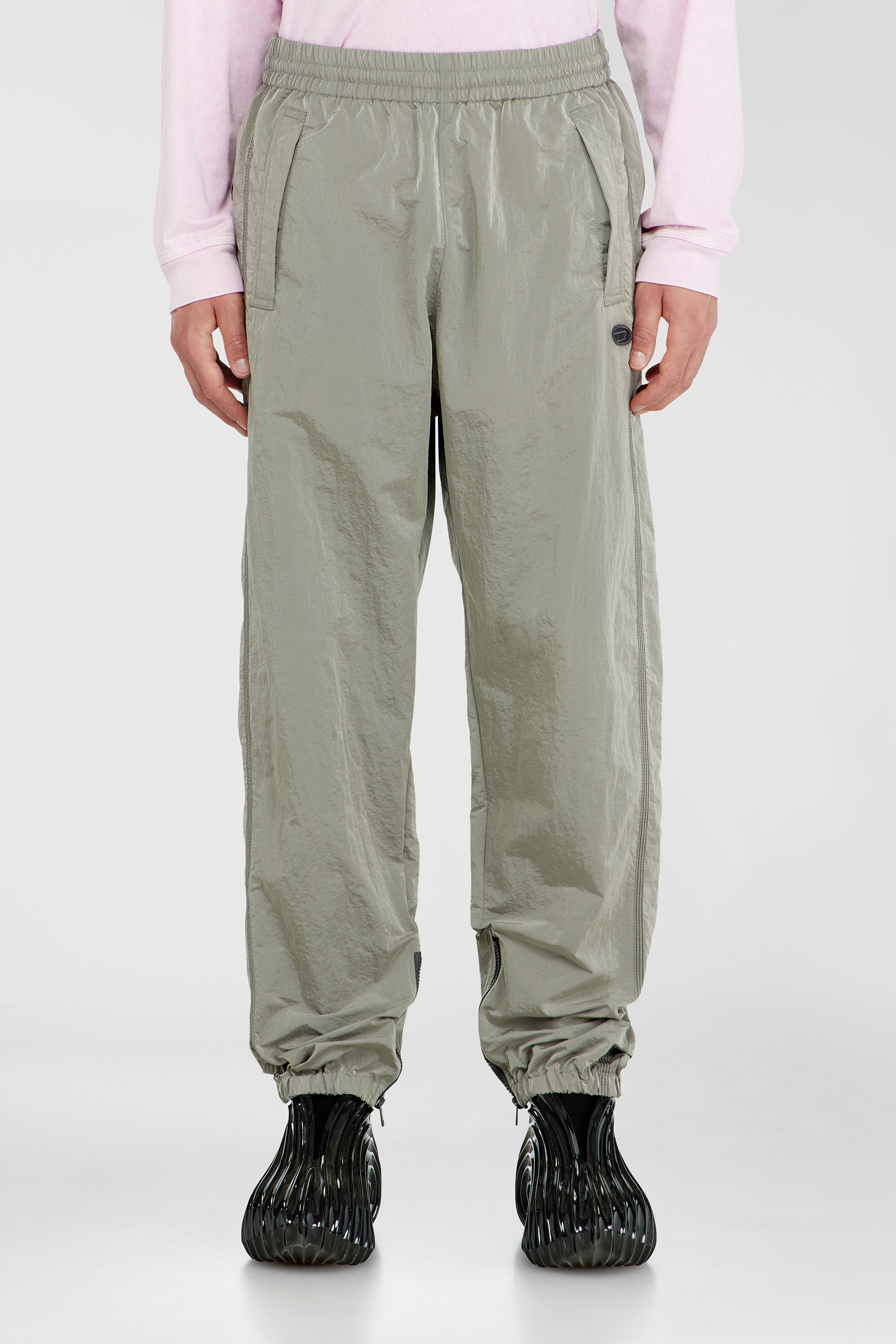 Diesel - P-ANOK, Man's Nylon pants with crinkle effect in Light Grey - 1