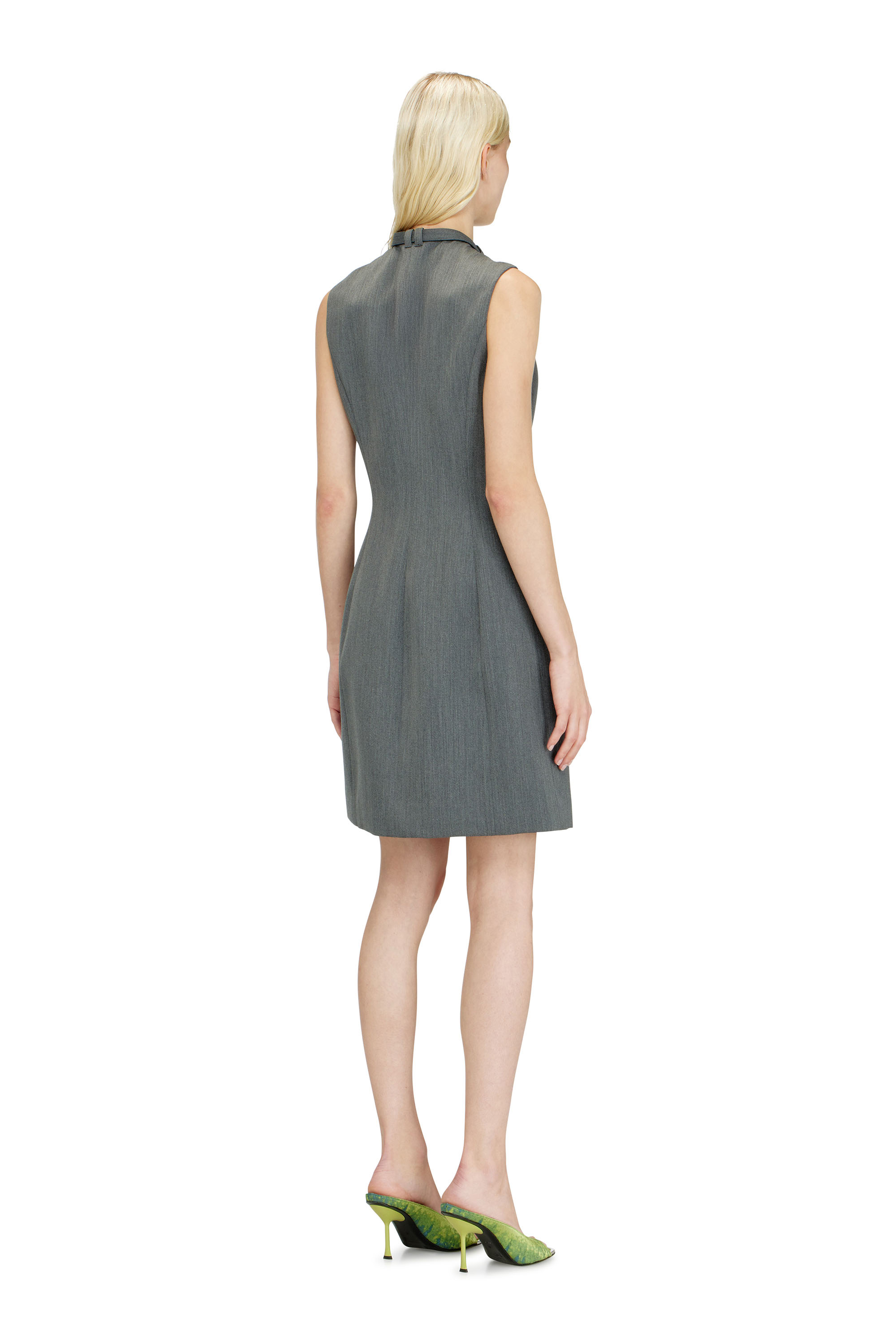 Diesel - D-RUVAN, Woman's Tailored midi dress with biker neck strap in Grey - 4
