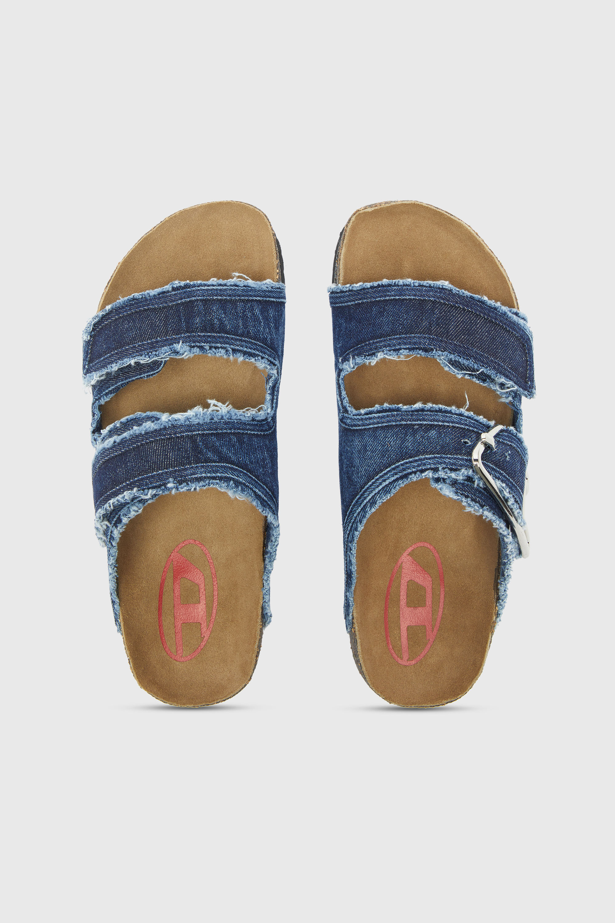 Diesel - D-WOODSTOCK D SANDAL W, Woman's D-Woodstock - Slide with frayed denim straps in Medium blue - 4
