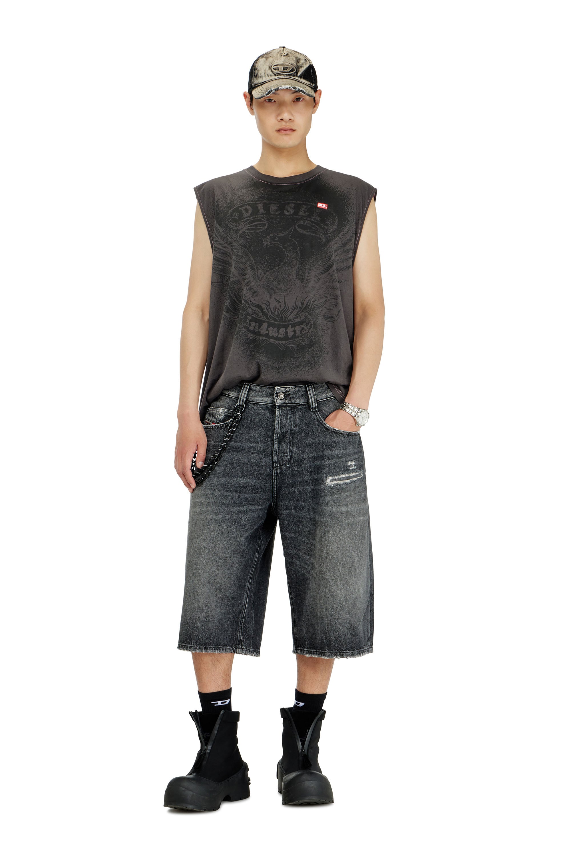 Diesel - D-ENIM-M-SHORT, Unisex's Denim relaxed shorts with abrasions in Grey - 1