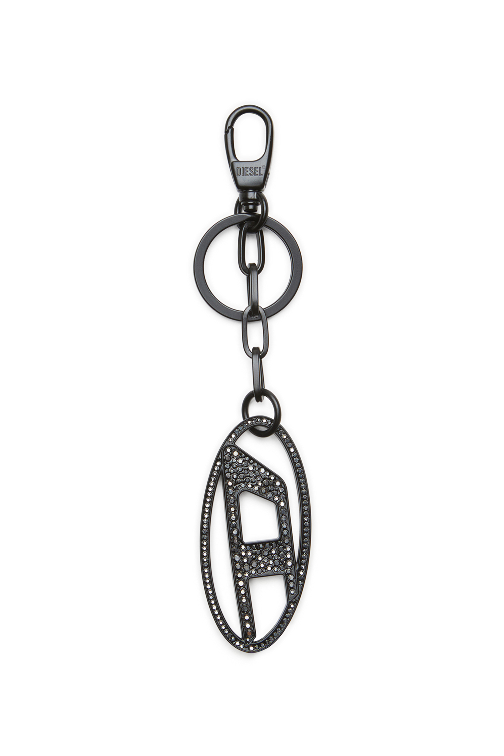 Diesel - HOLY-C, Woman's Metal Oval D keyring with crystals in Black/Silver - 1