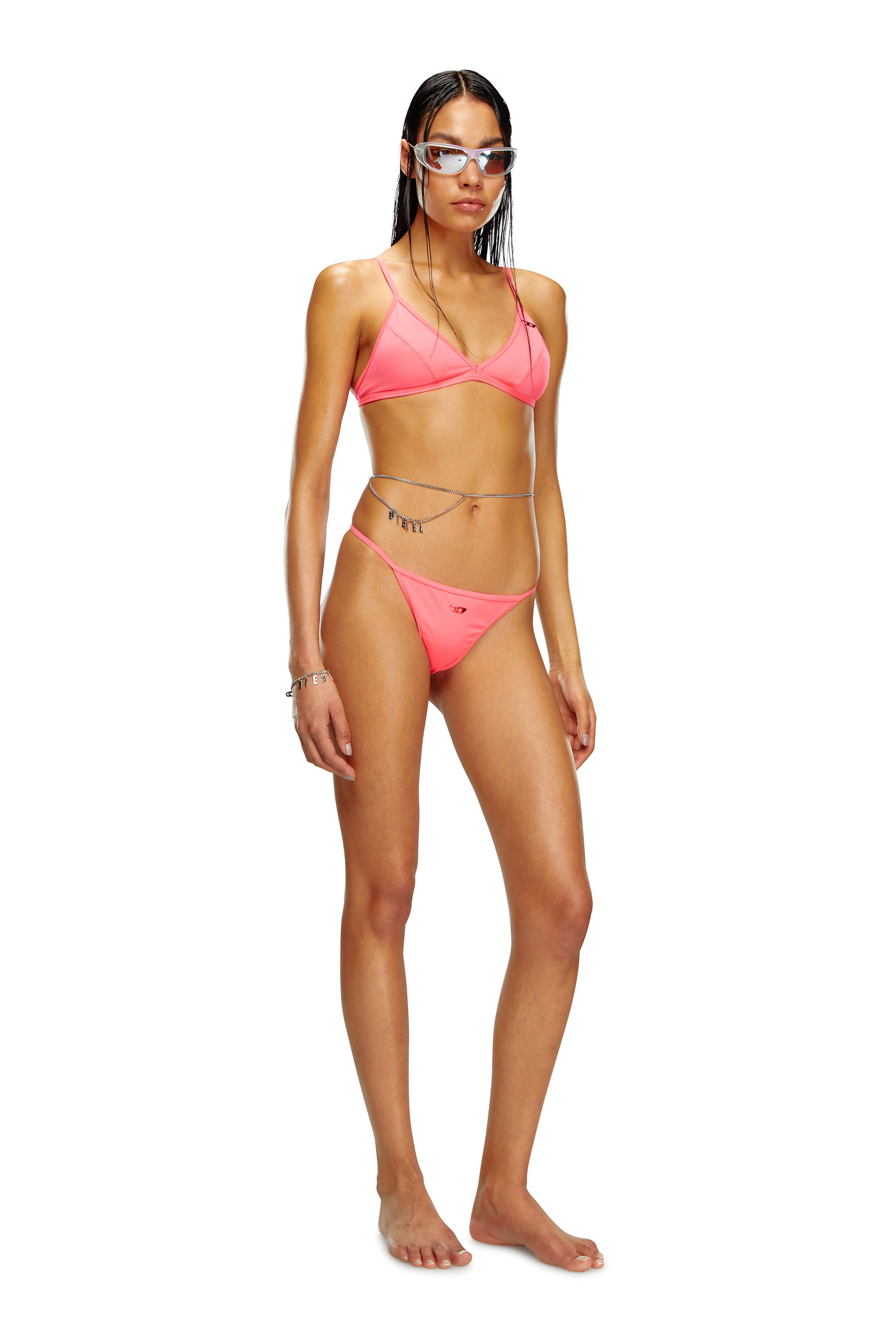Diesel - BFST-HELENA, Woman Neon thong bikini bottoms with D logo in Pink - Image 1