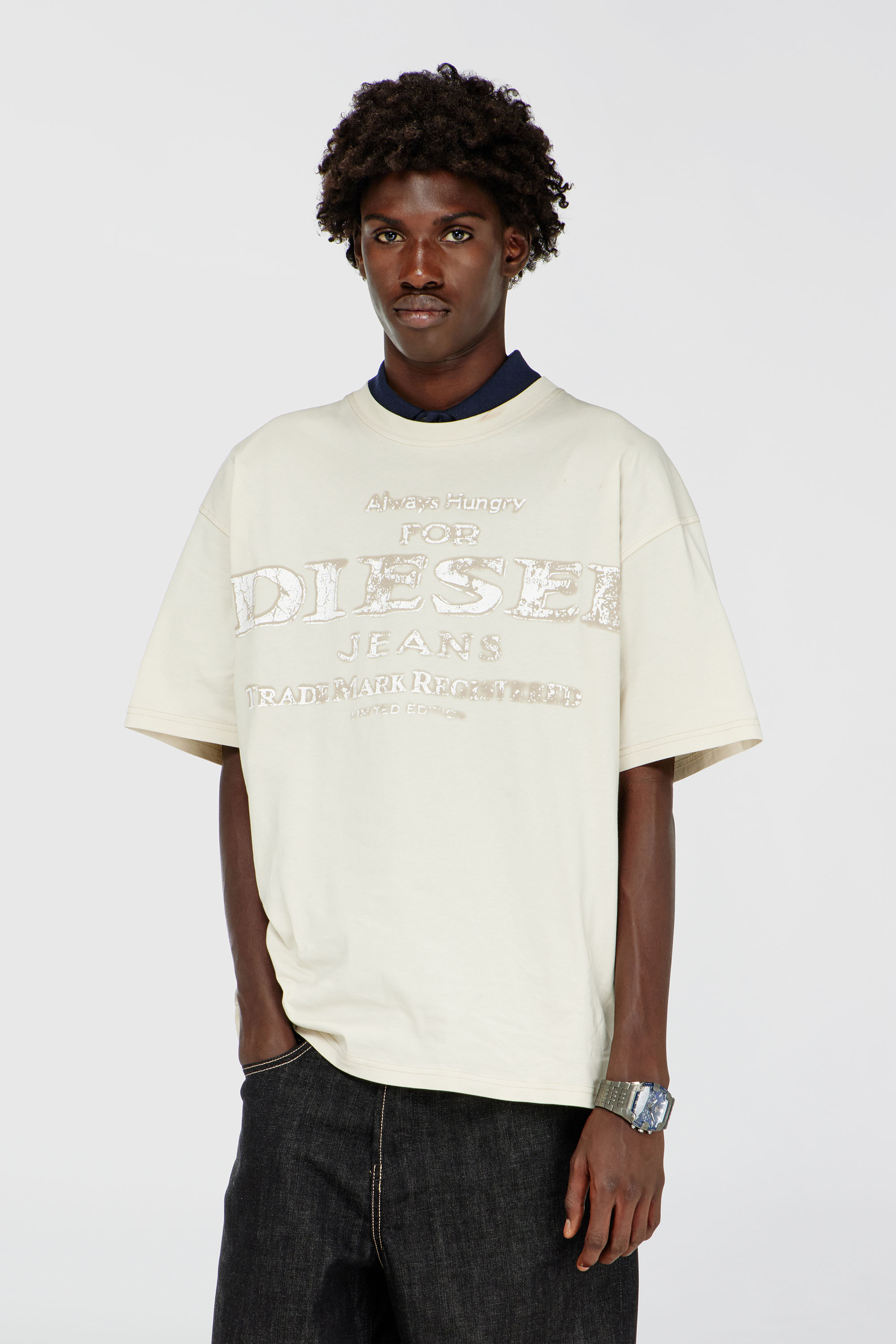 Diesel - T-BOXT-B4, Man's T-shirt with crack-print logo in White - 1