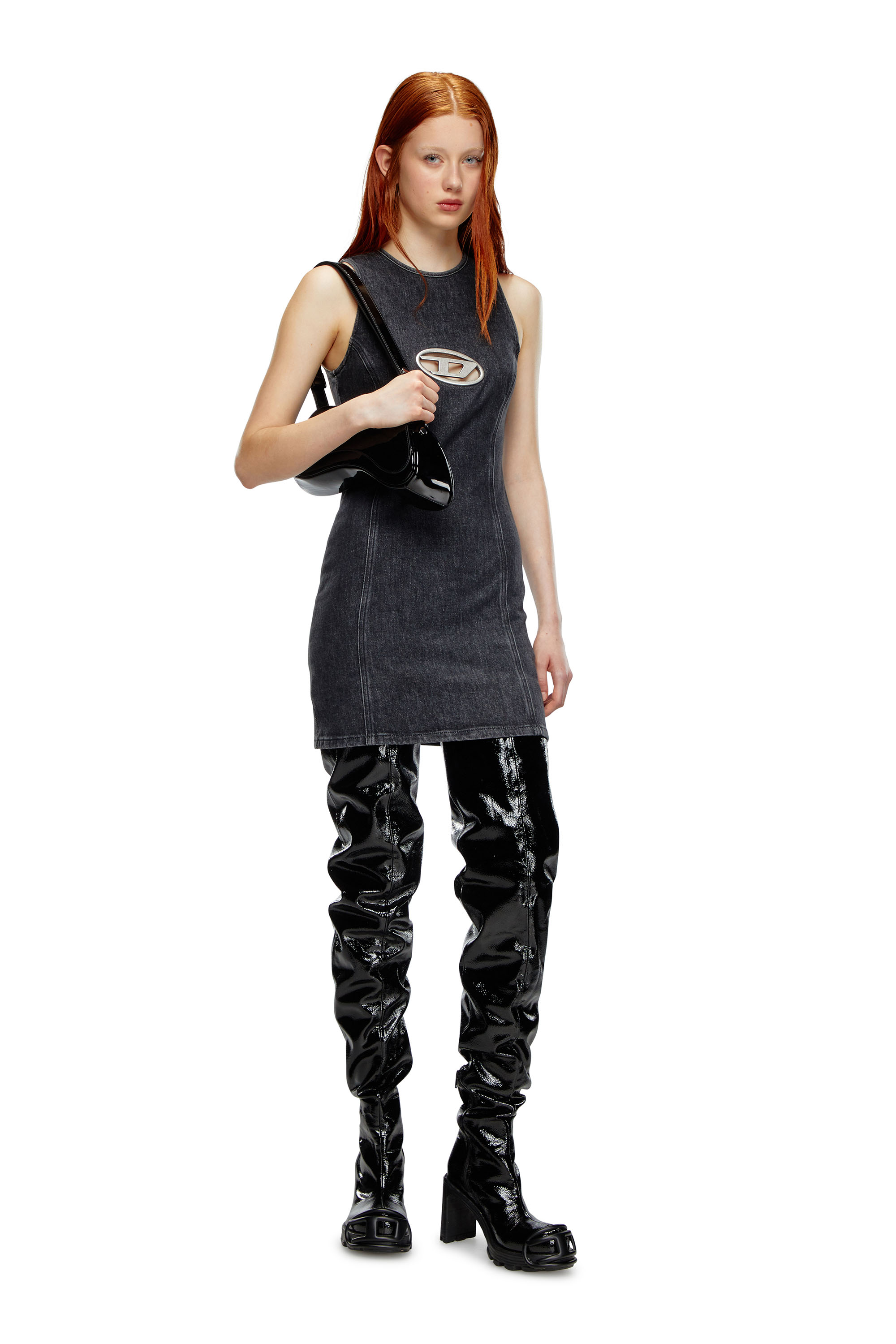 Diesel - DE-FERRIZ-FSD, Woman Denim mini dress with Oval D plaque in Black - Image 2