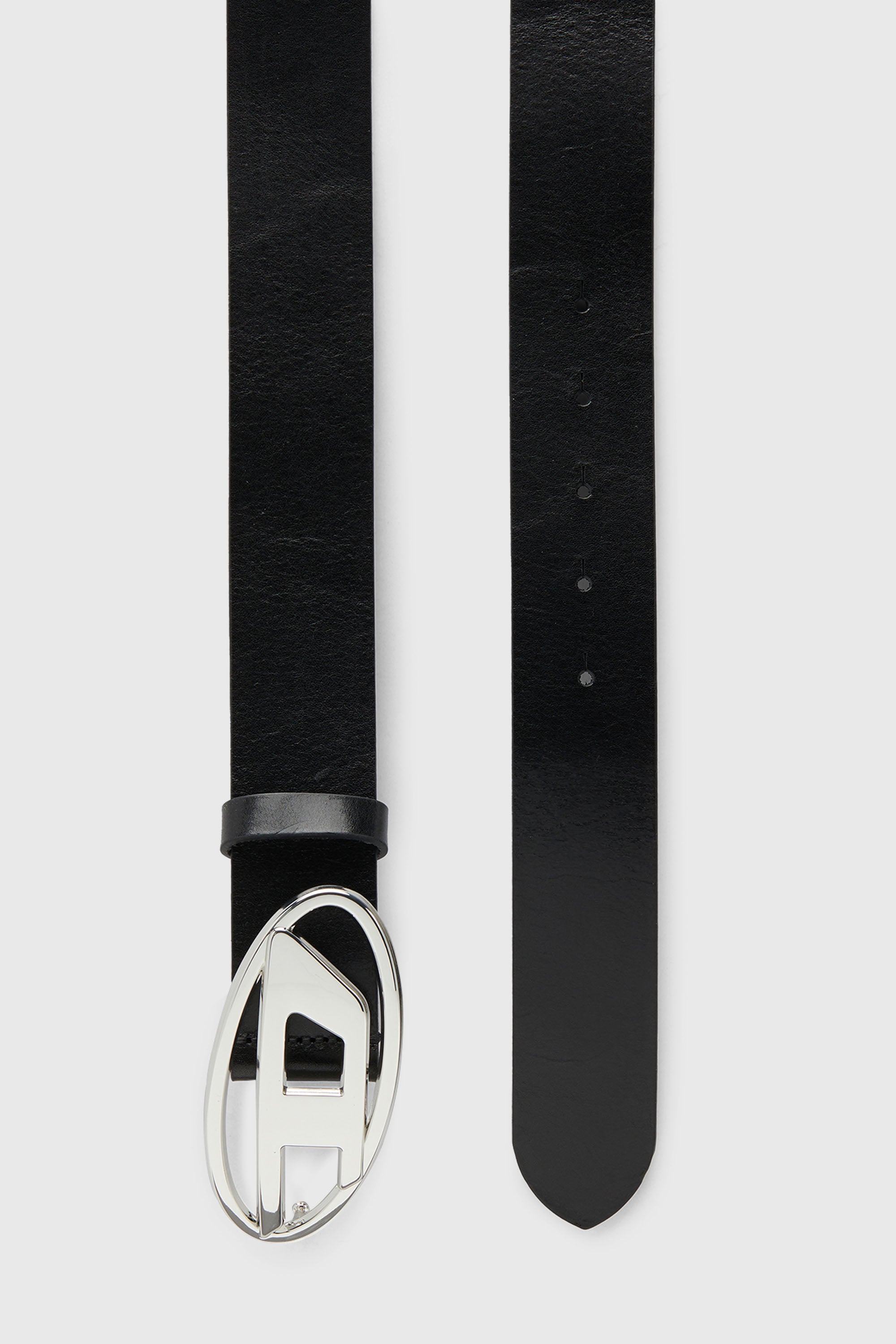 Diesel - B-1DR W, Woman's 3.9cm leather belt with shiny Oval D logo buckle in Black - 3