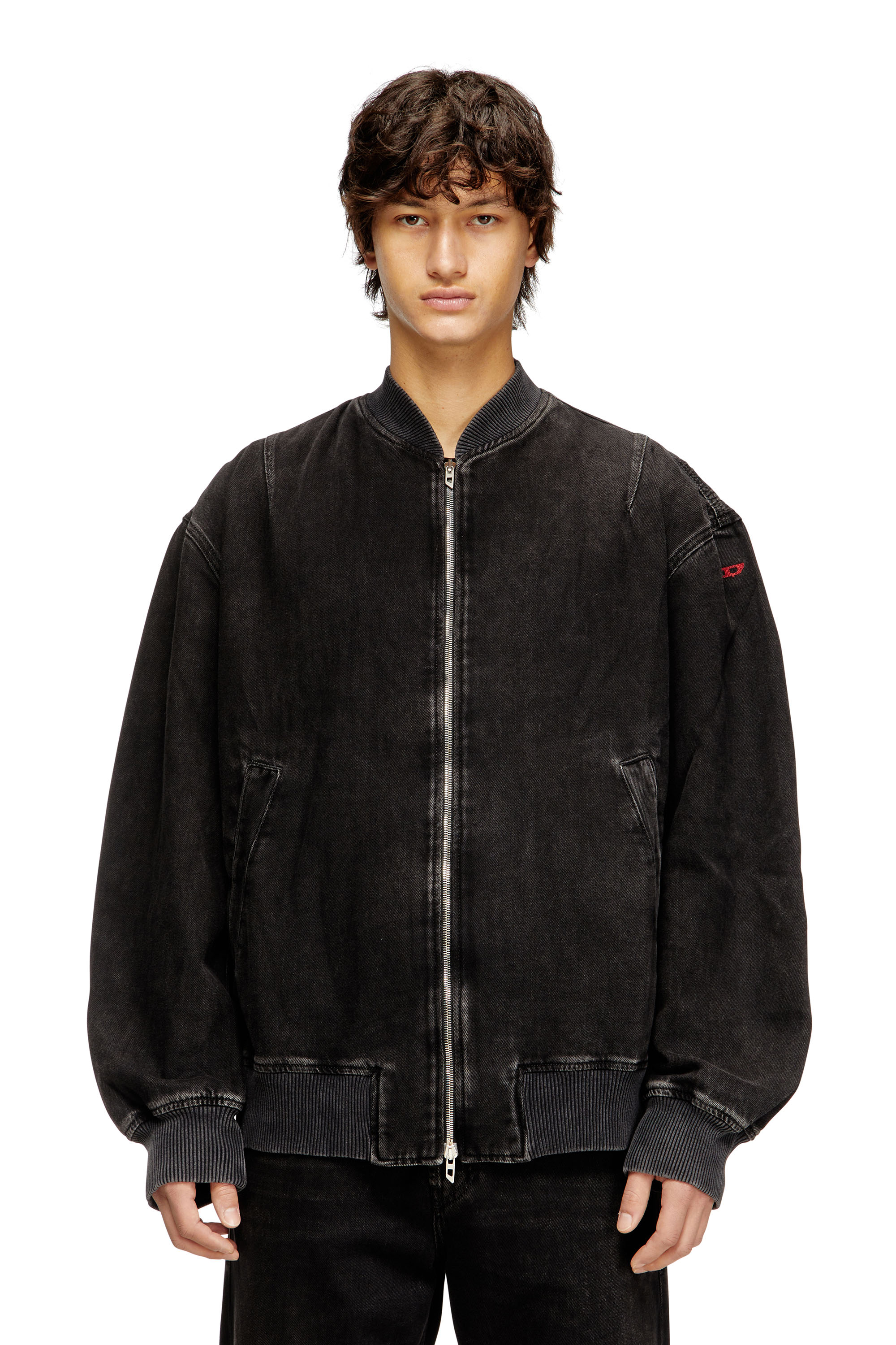 Diesel - D-VINZ, Man's Bomber jacket in clean-wash denim in Black - 3