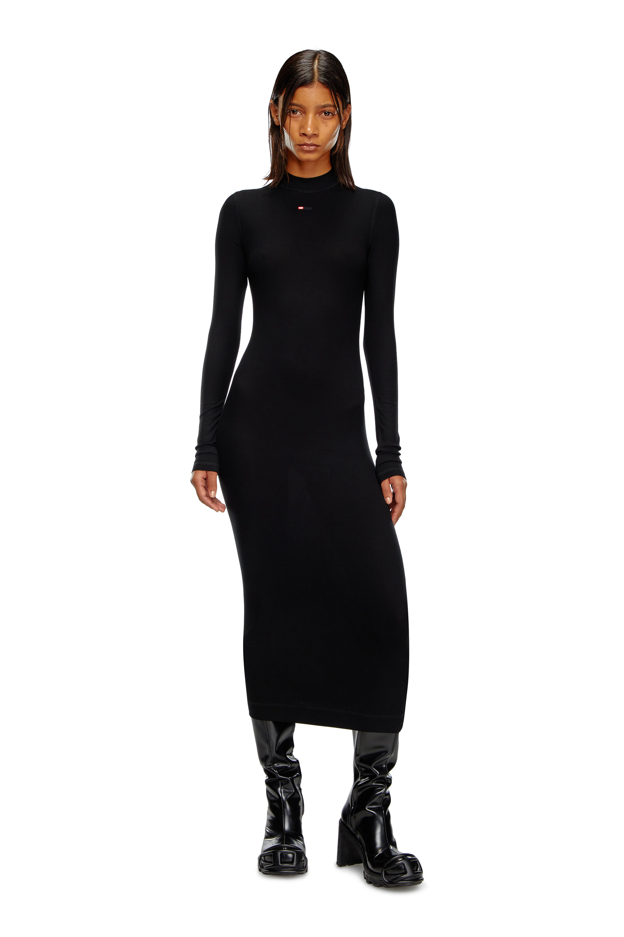 Diesel - D-MOKKY-LS-MICRODIV, Woman Mock-neck midi dress in Black - Image 1