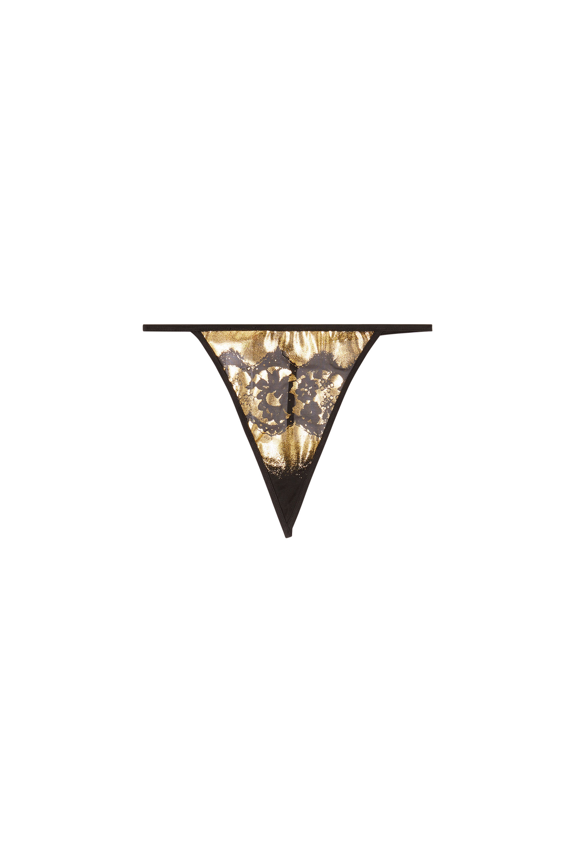 Diesel - D-STRING-GFT, Woman's Stretch-tulle thong with metallic lace effect in Black/Gold - 3