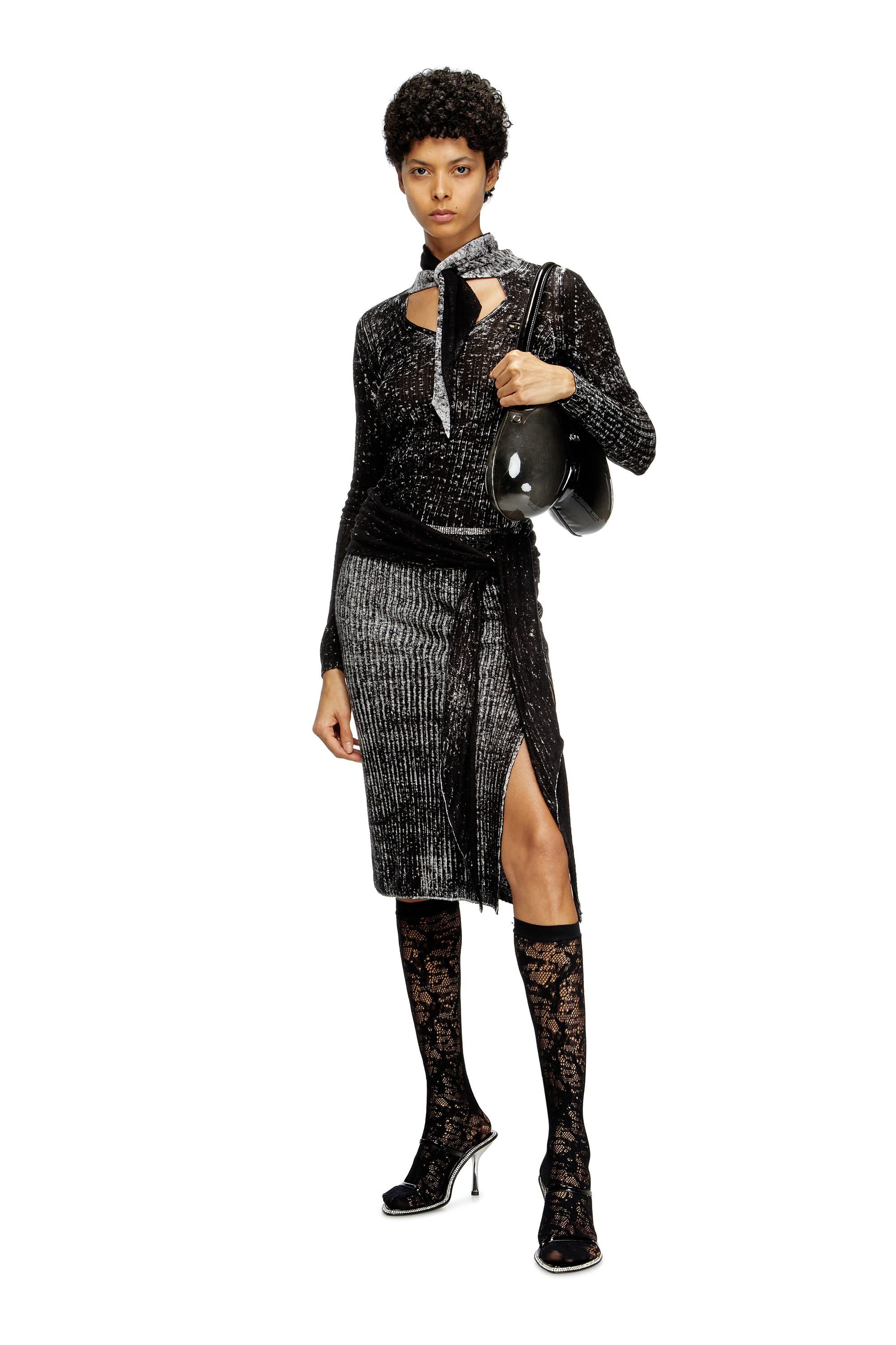 Diesel - M-EGANOID, Woman's Knitted skirt with hip tie in Black - 1